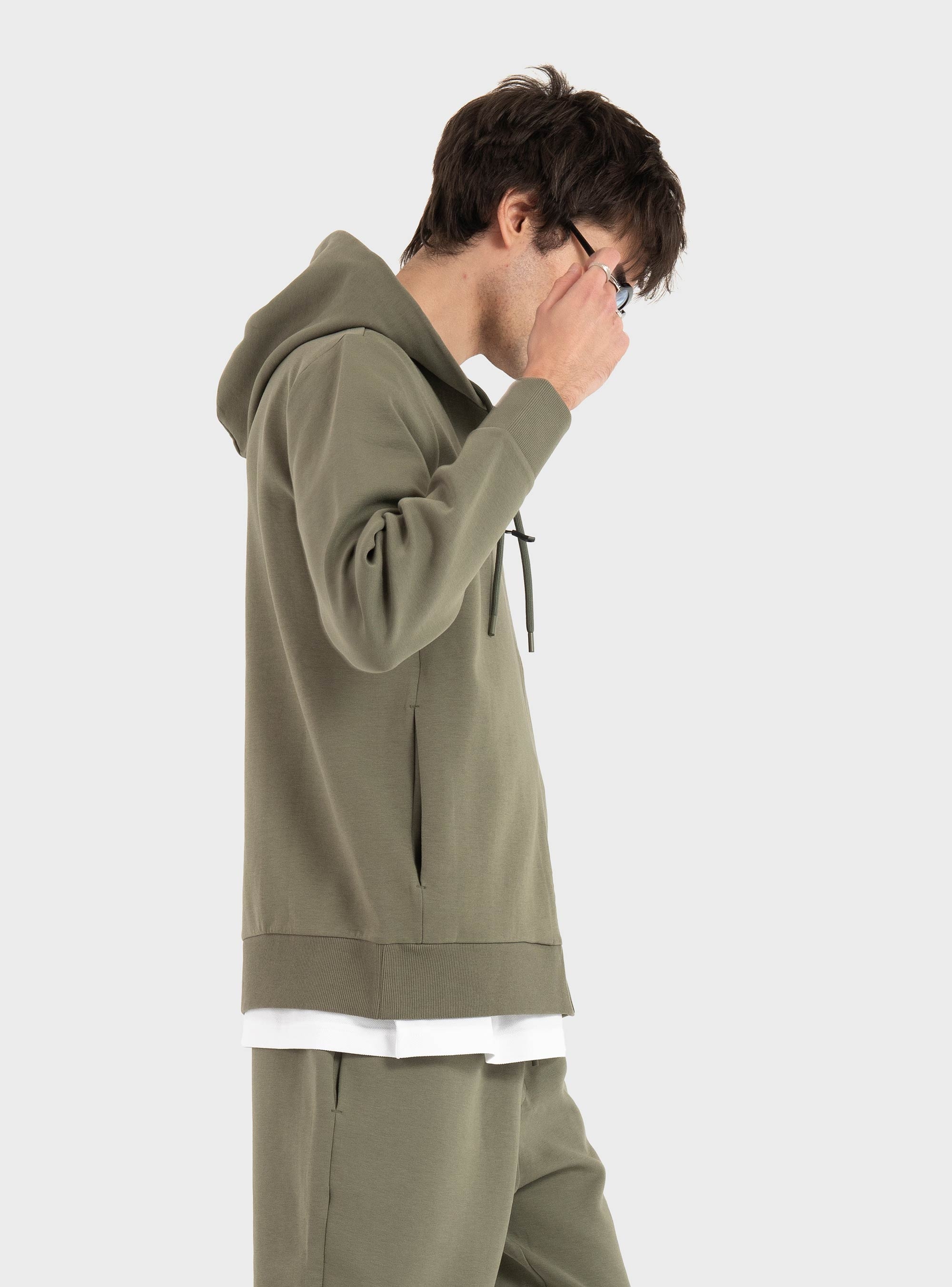 BOSS Zip-Up Hoodie In Stretch Cotton With Logo Detail  Saggy - Olive 