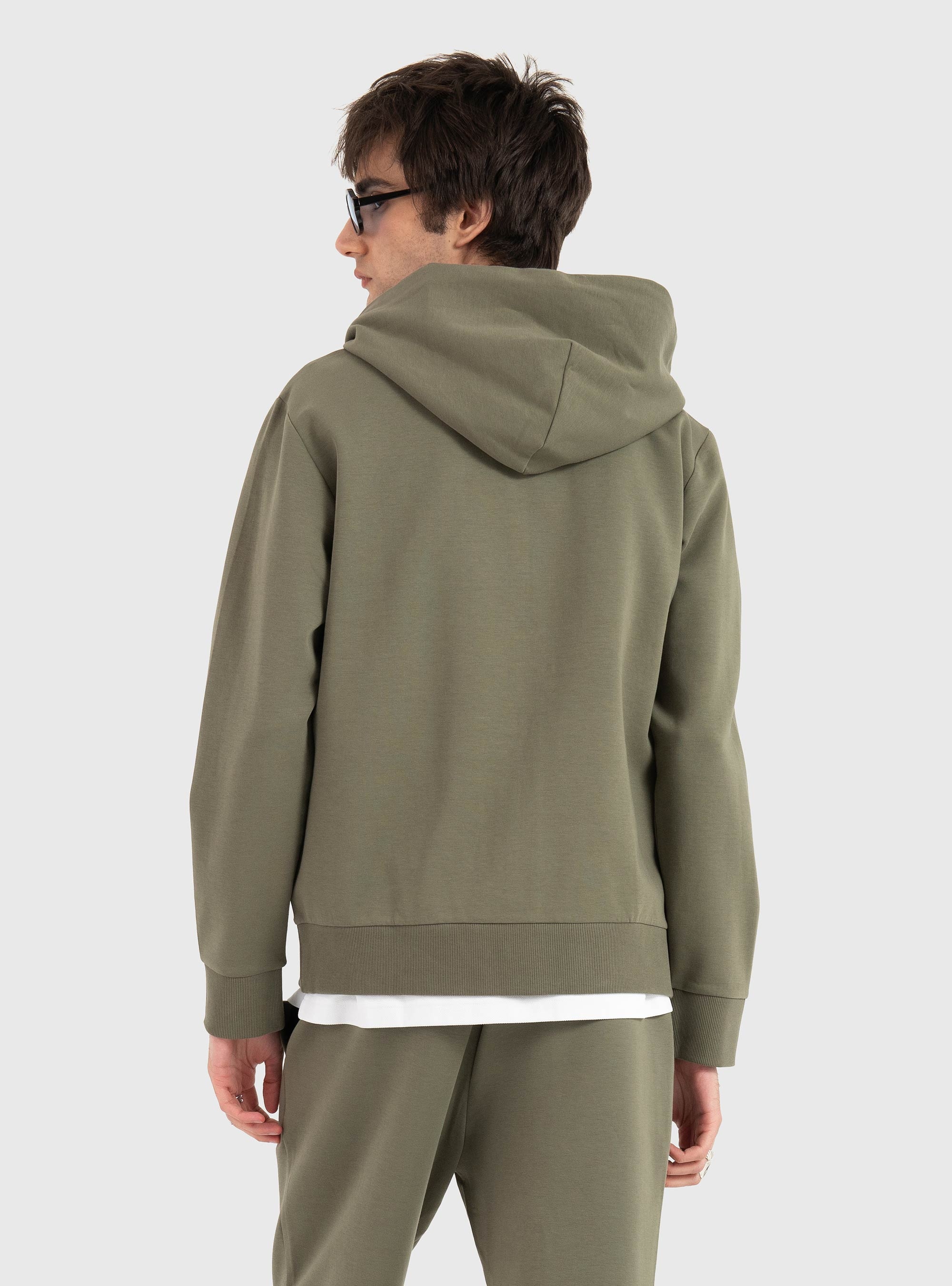 BOSS Zip-Up Hoodie In Stretch Cotton With Logo Detail  Saggy - Olive 