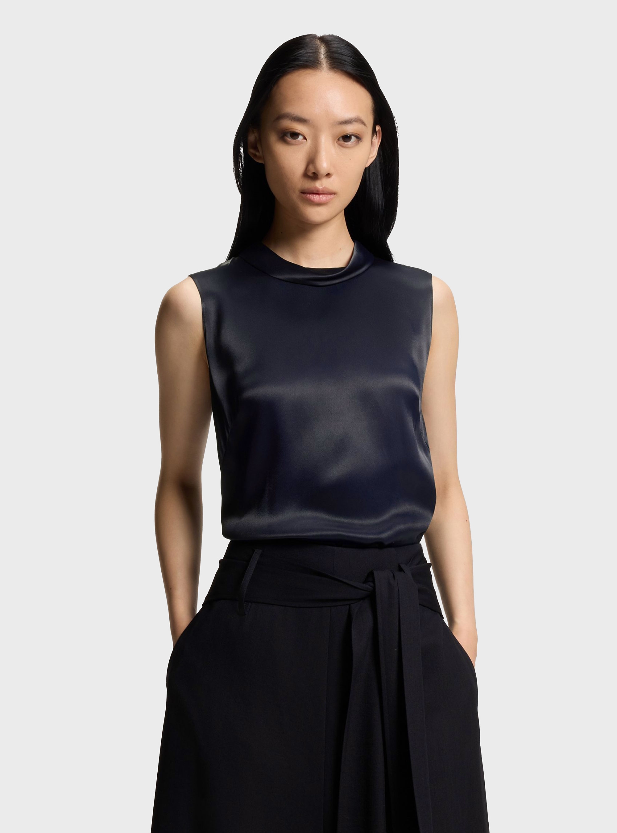 BOSS Sleeveless Sateen Top With Keyhole Rear Closure Baurina - Dark Blue