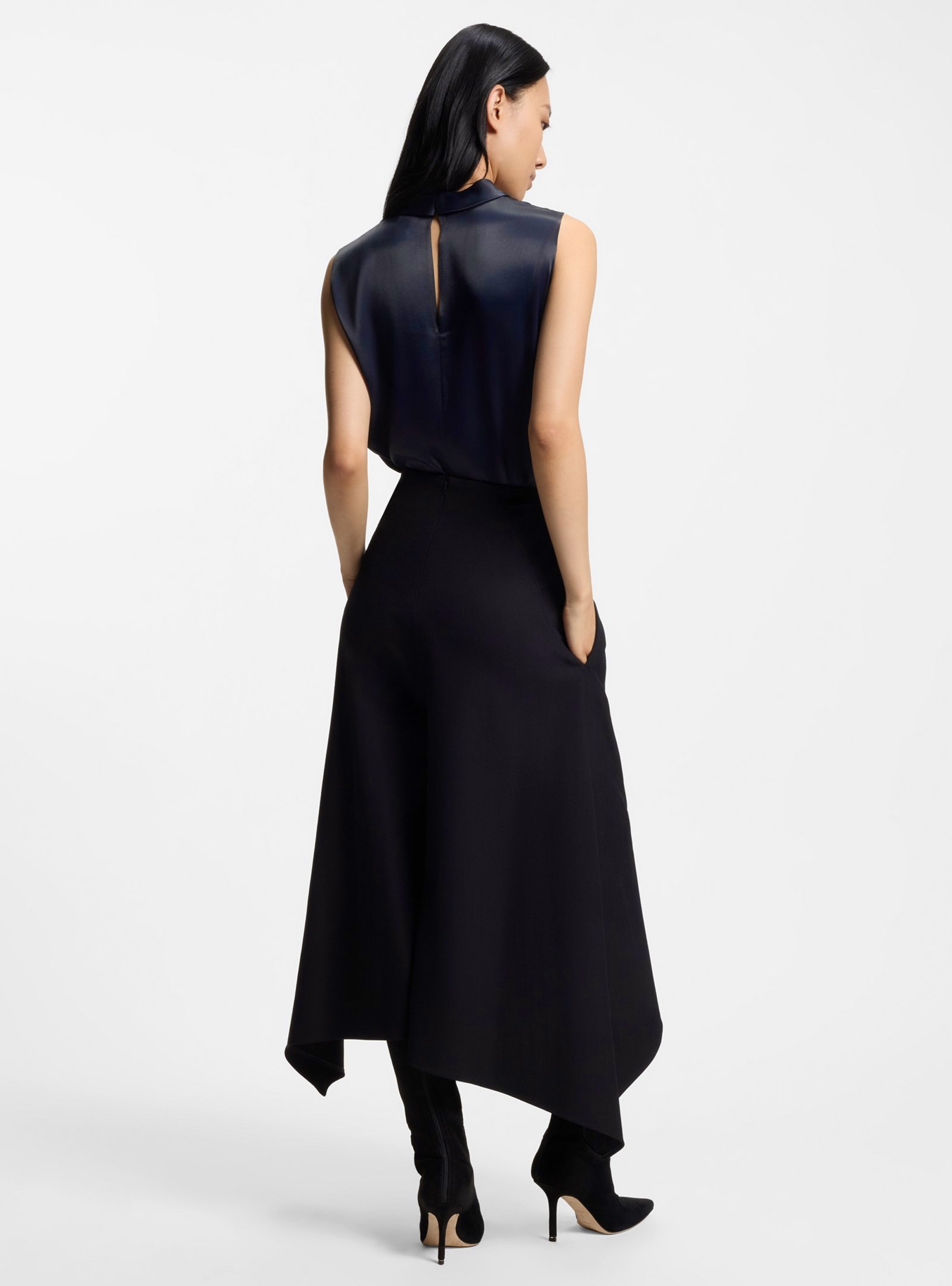 BOSS Sleeveless Sateen Top With Keyhole Rear Closure Baurina - Dark Blue