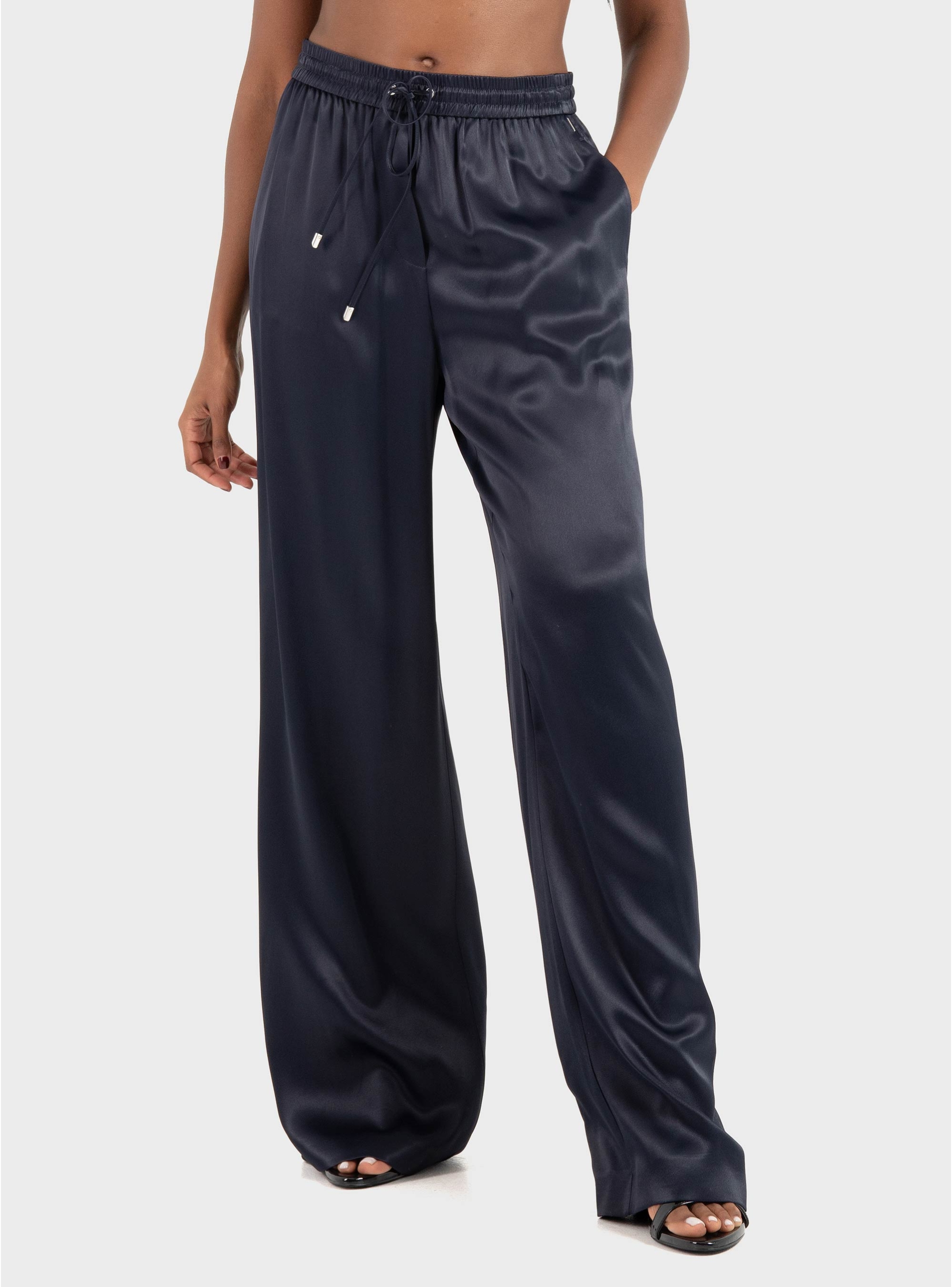 BOSS Extra-Long Relaxed-Fit Trousers In Satin Tavati - Dark Blue