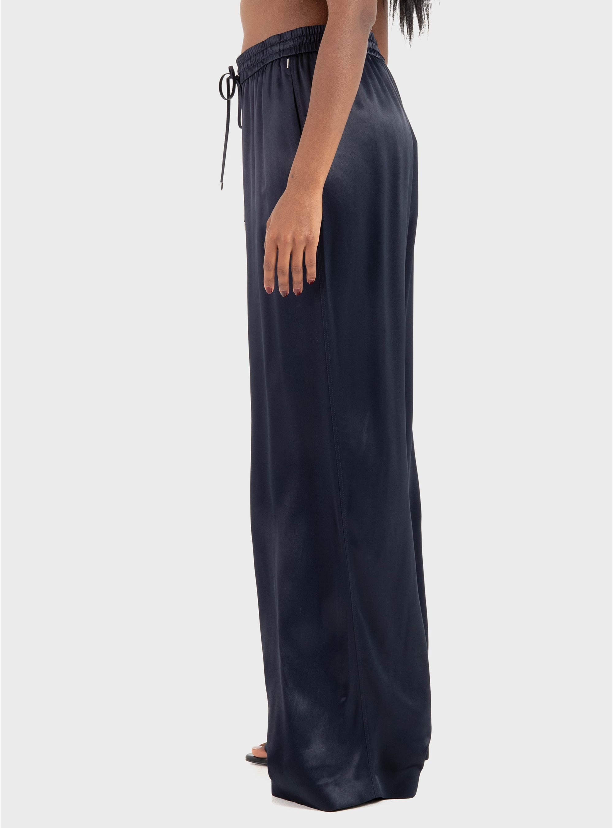BOSS Extra-Long Relaxed-Fit Trousers In Satin Tavati - Dark Blue