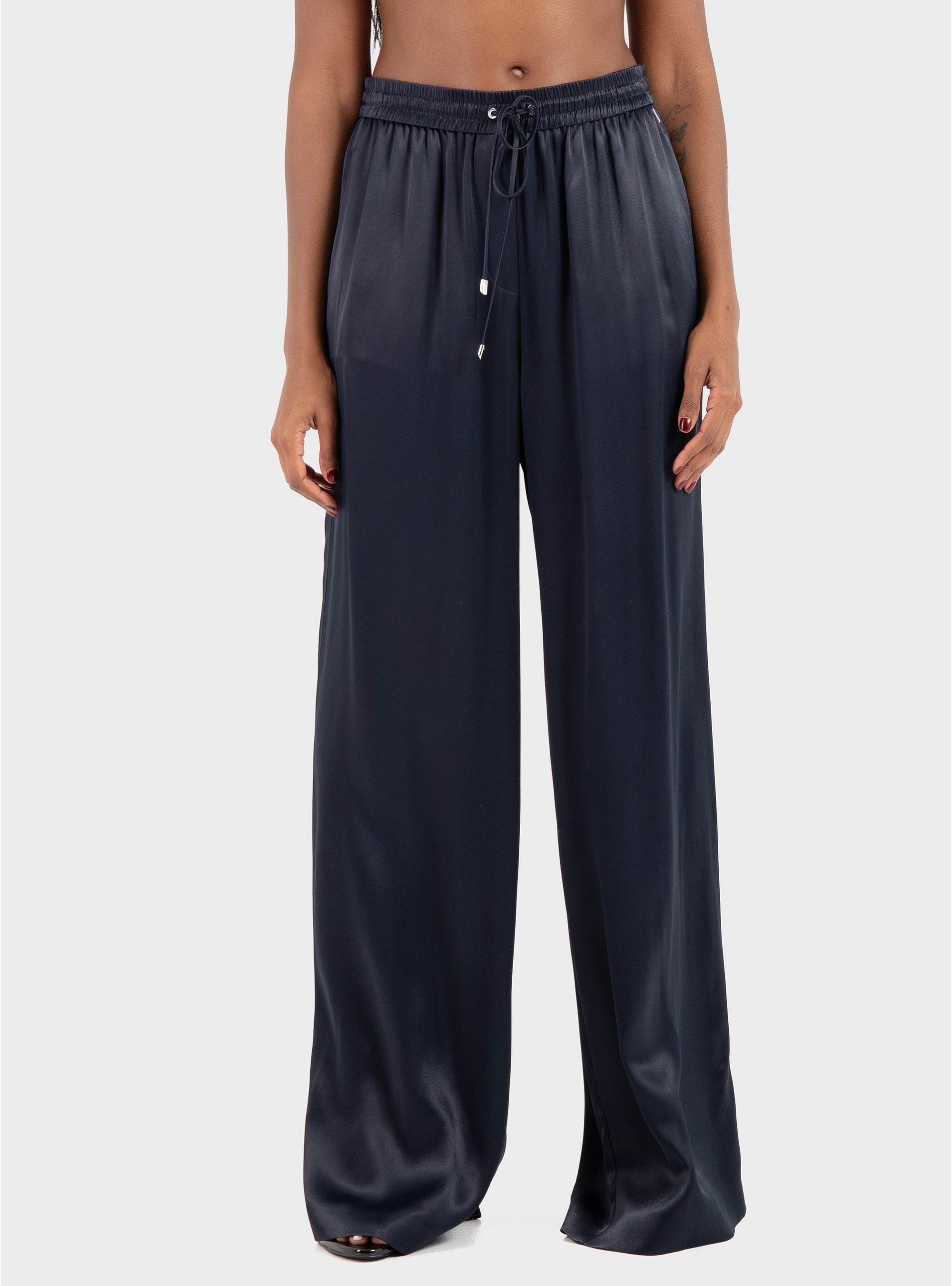 BOSS Extra-Long Relaxed-Fit Trousers In Satin Tavati - Dark Blue