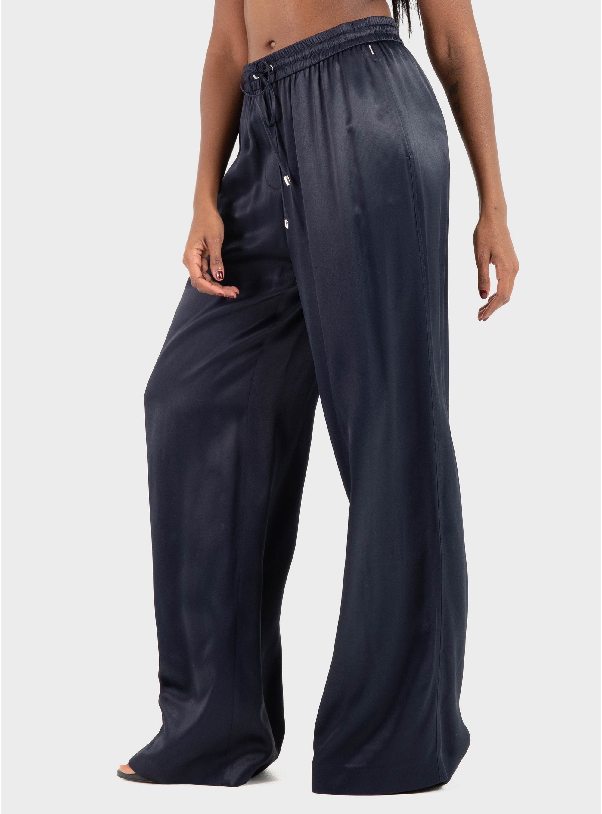 BOSS Extra-Long Relaxed-Fit Trousers In Satin Tavati - Dark Blue