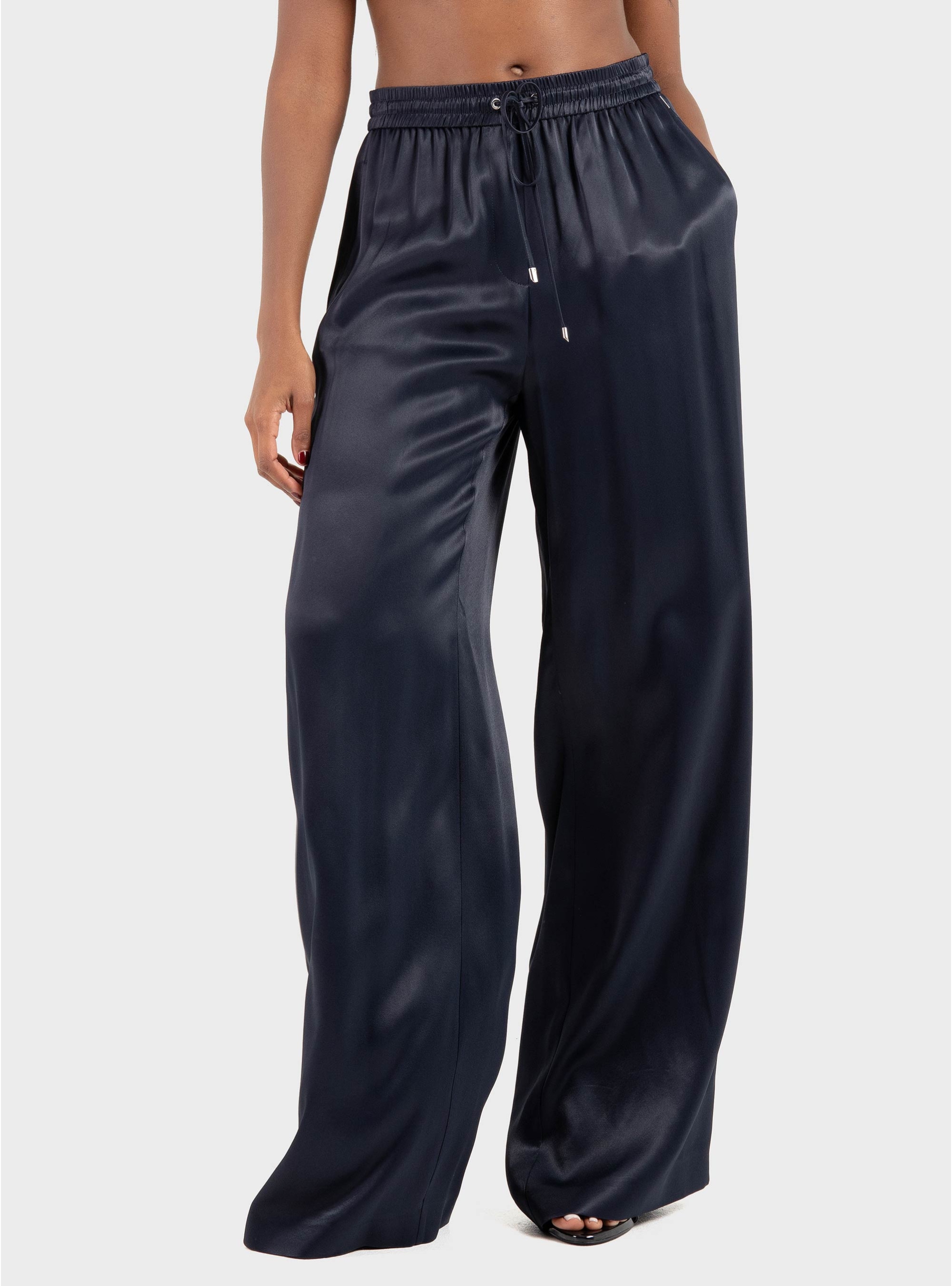 BOSS Extra-Long Relaxed-Fit Trousers In Satin Tavati - Dark Blue