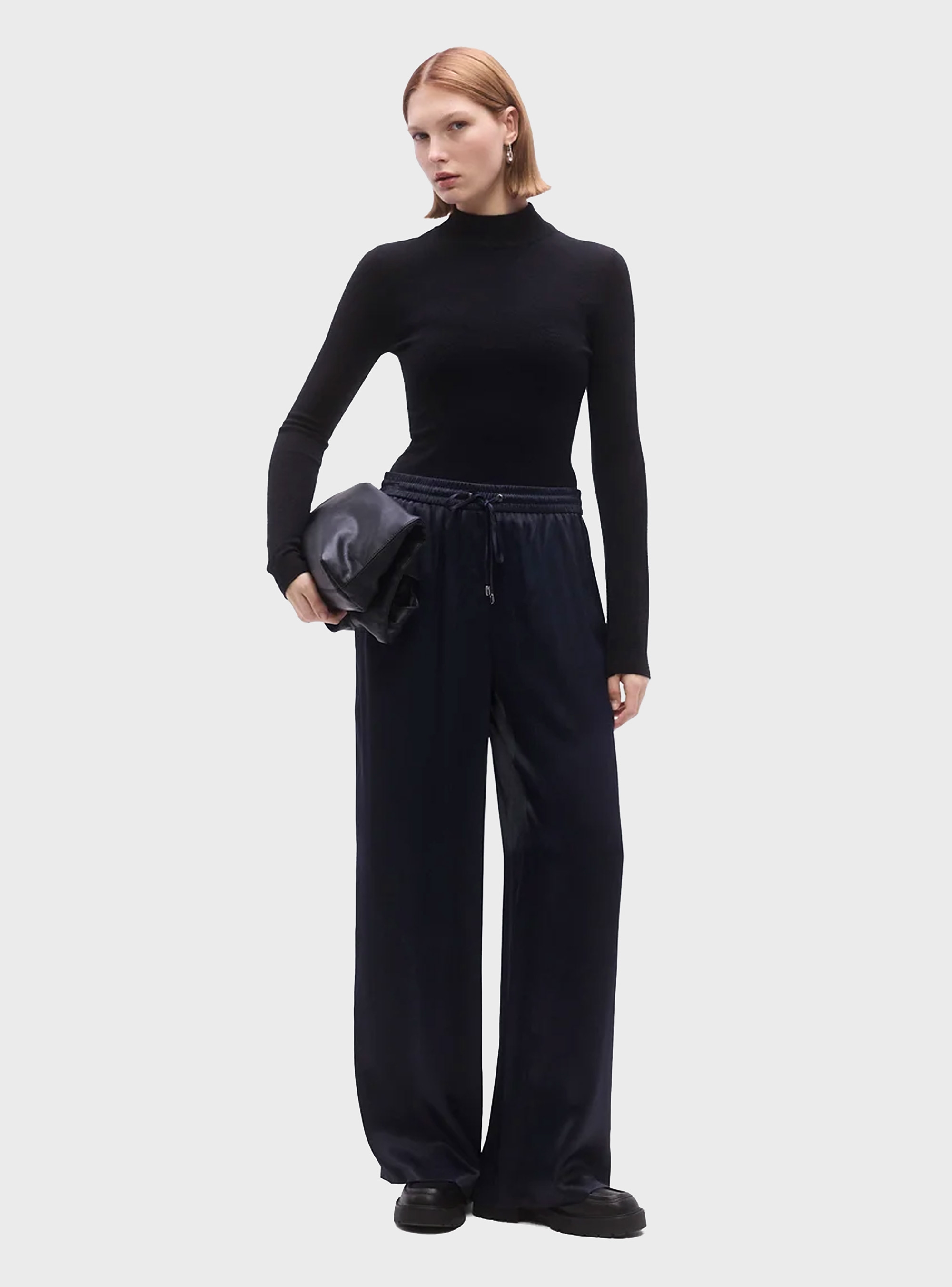 BOSS Extra-Long Relaxed-Fit Trousers In Satin Tavati - Dark Blue