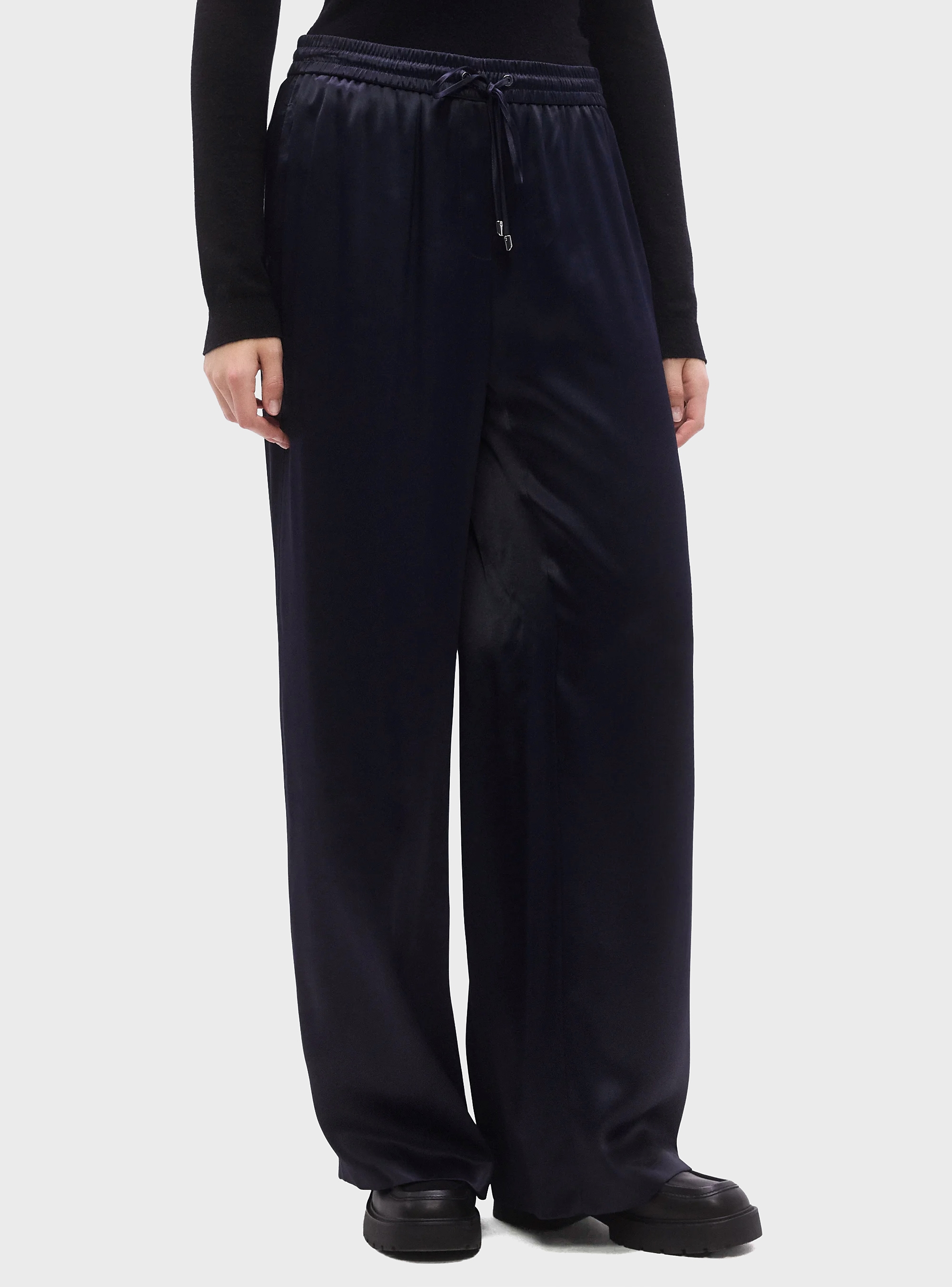 BOSS Extra-Long Relaxed-Fit Trousers In Satin Tavati - Dark Blue