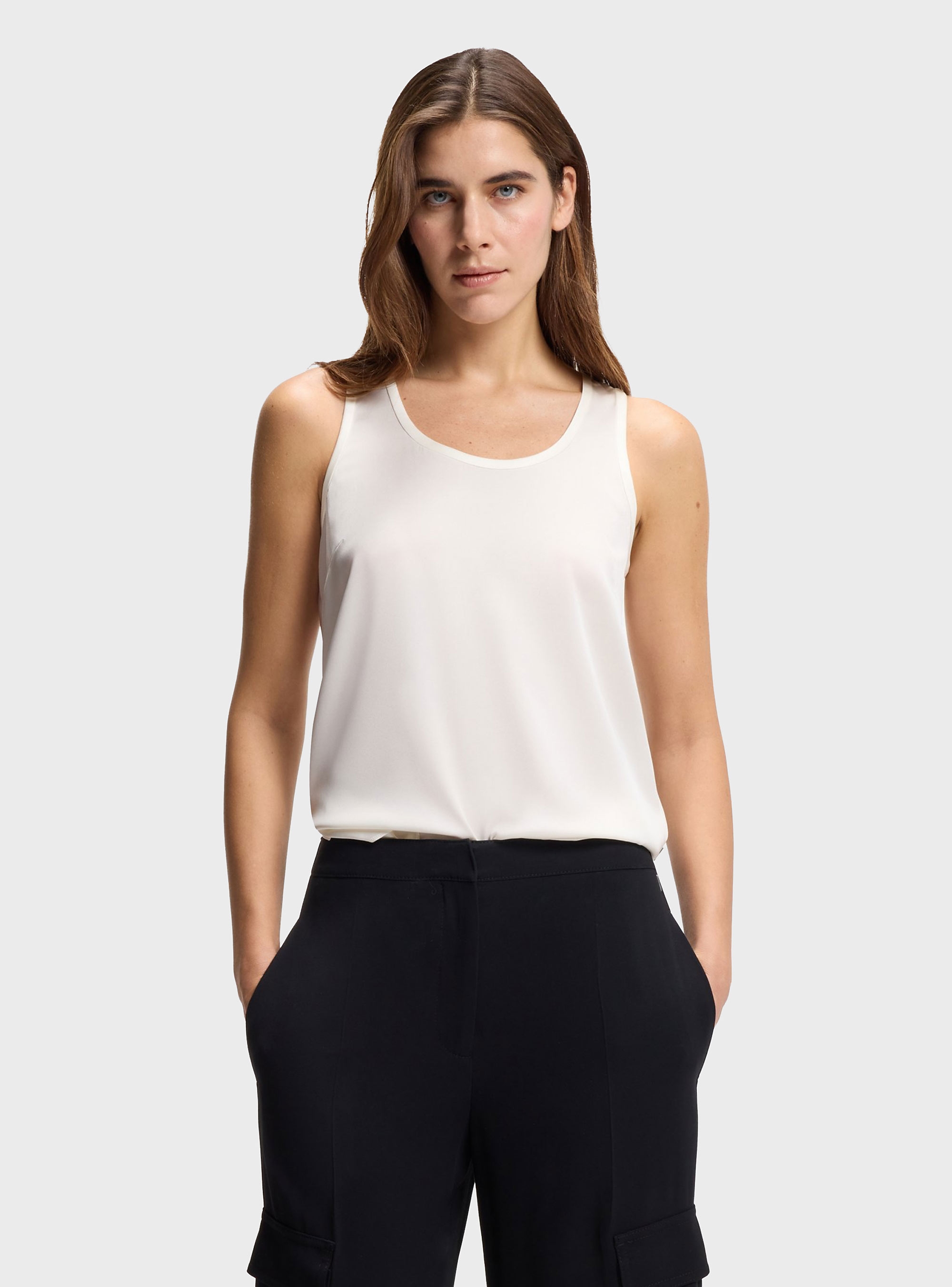 BOSS Sleeveless Top In Stretch Silk  Bettyna - Off White