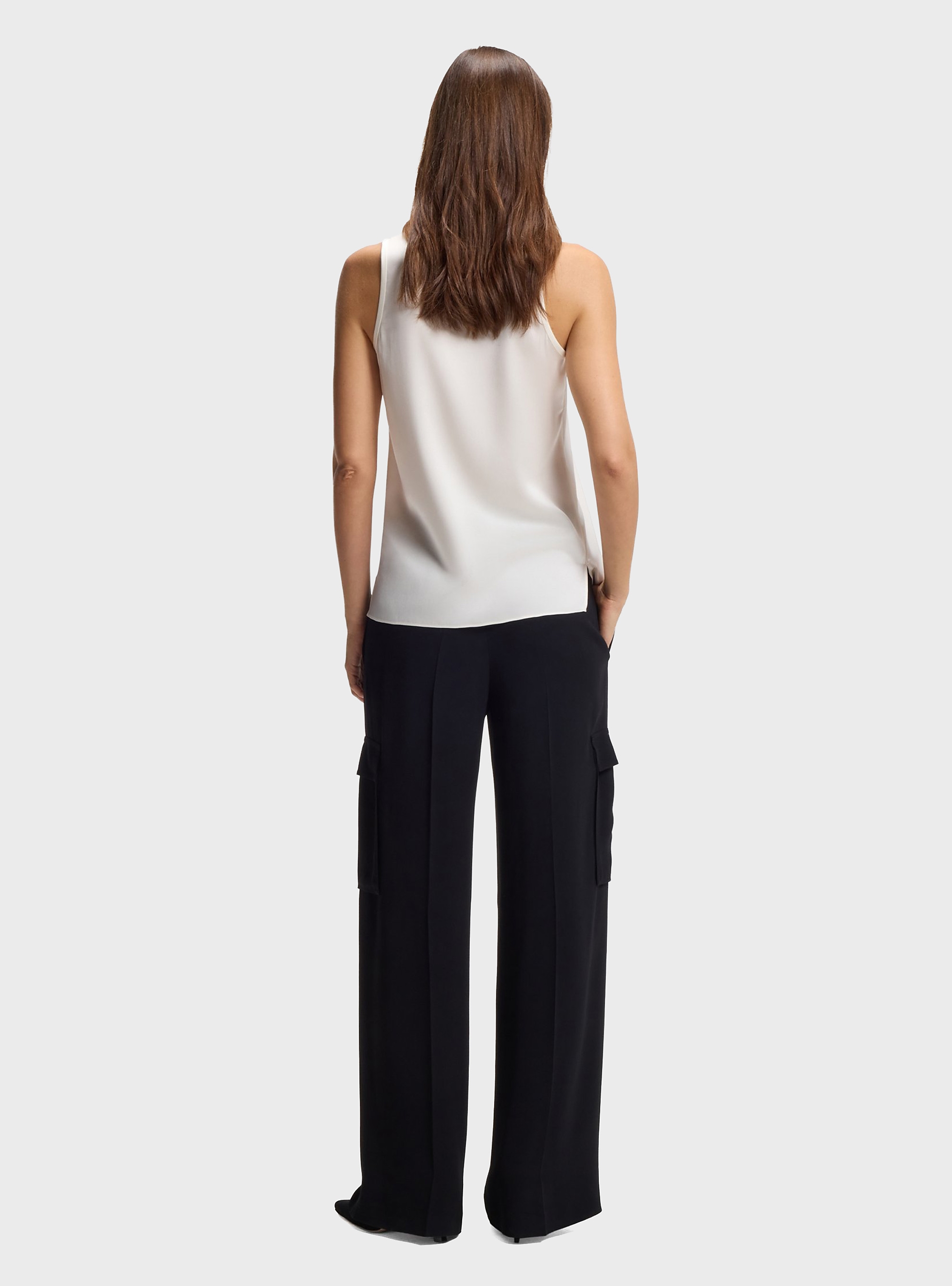 BOSS Sleeveless Top In Stretch Silk  Bettyna - Off White