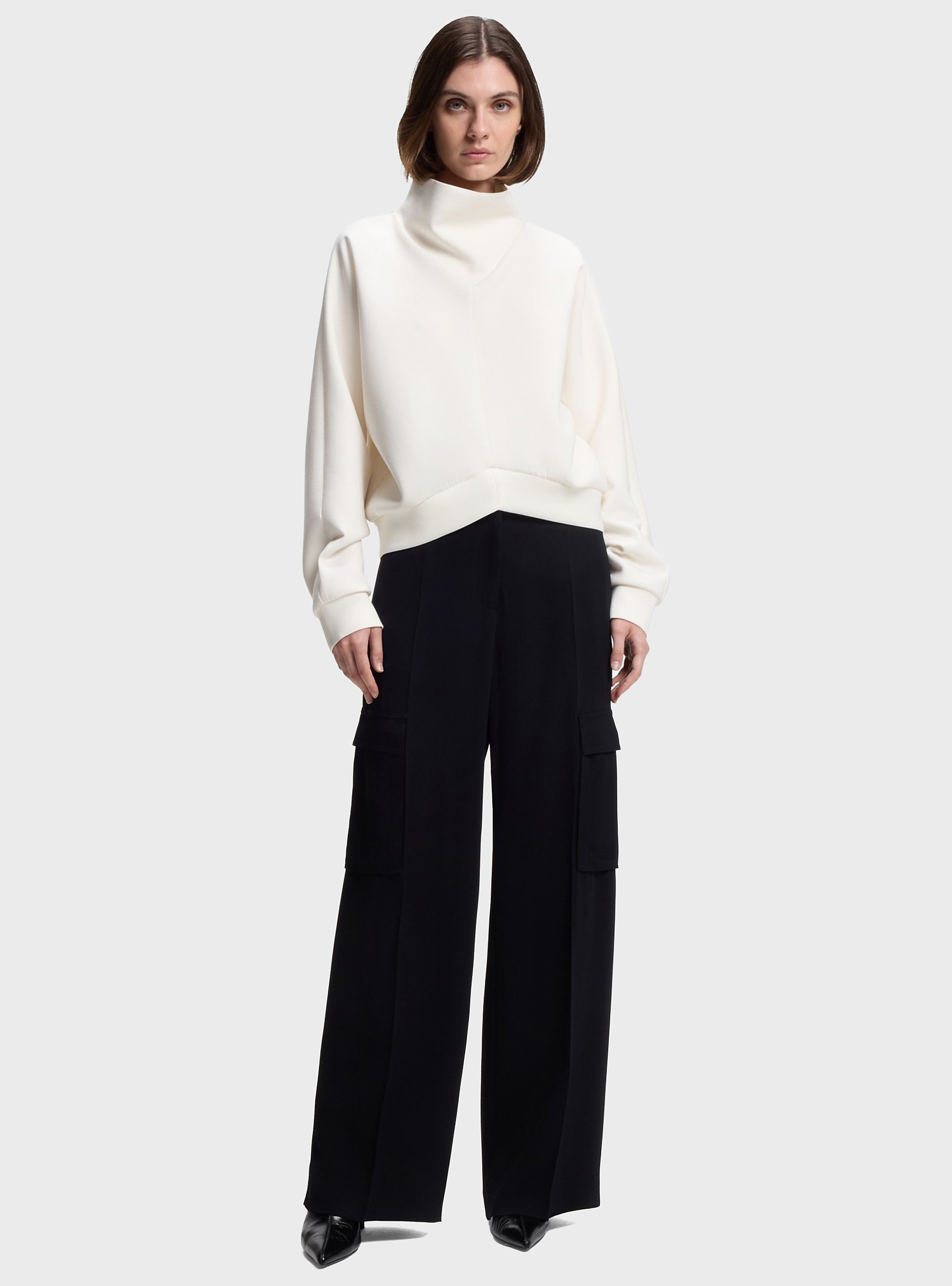 BOSS Loose-Fit Sweatshirt With Draped Funnel Neck  Elesya - Off White