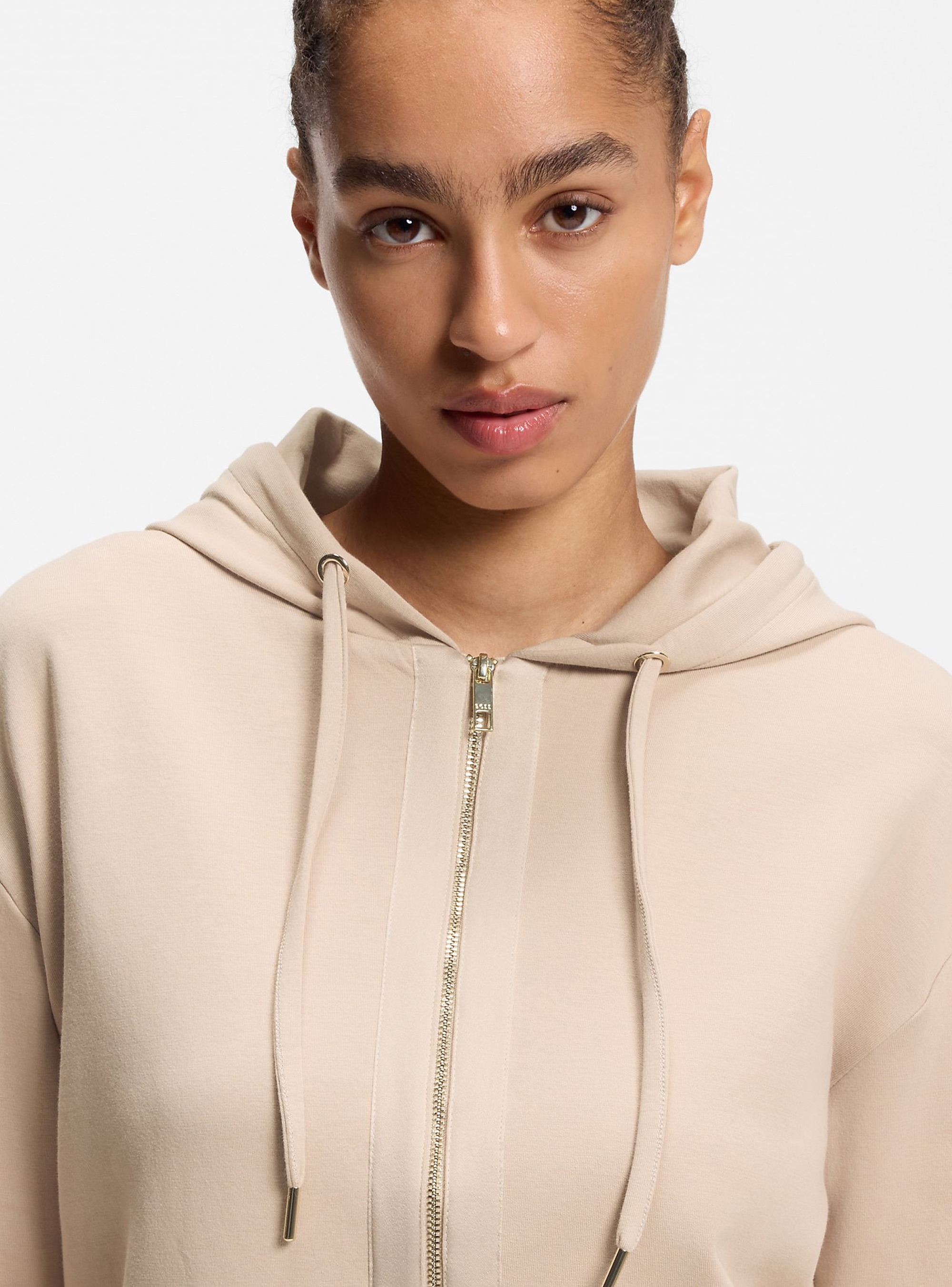 BOSS Cotton-Blend Zip-Up Hoodie With Double B Monogram  Shiny B_Jacket H. - Light Salmon