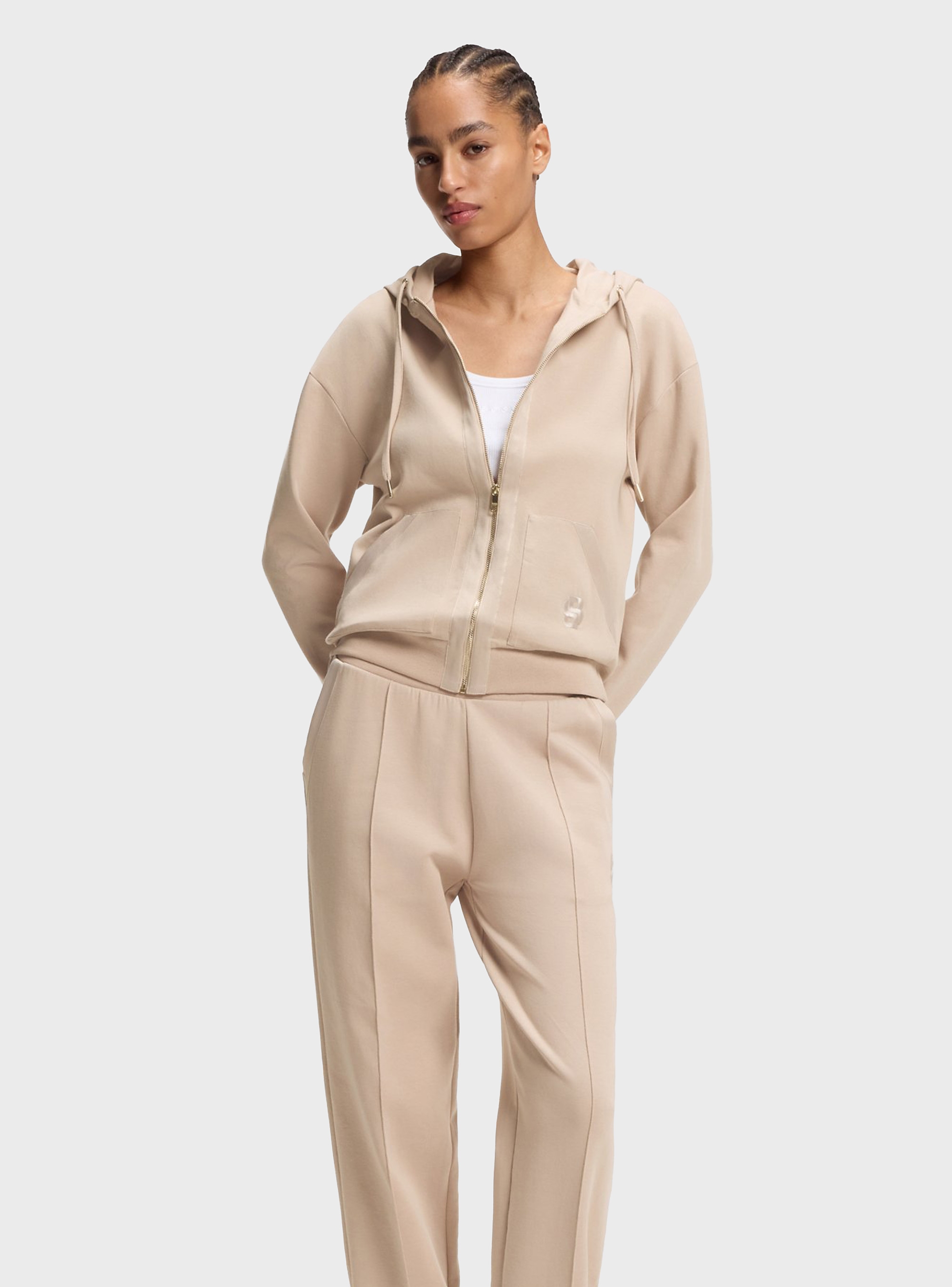 BOSS Cotton-Blend Zip-Up Hoodie With Double B Monogram  Shiny B_Jacket H. - Light Salmon