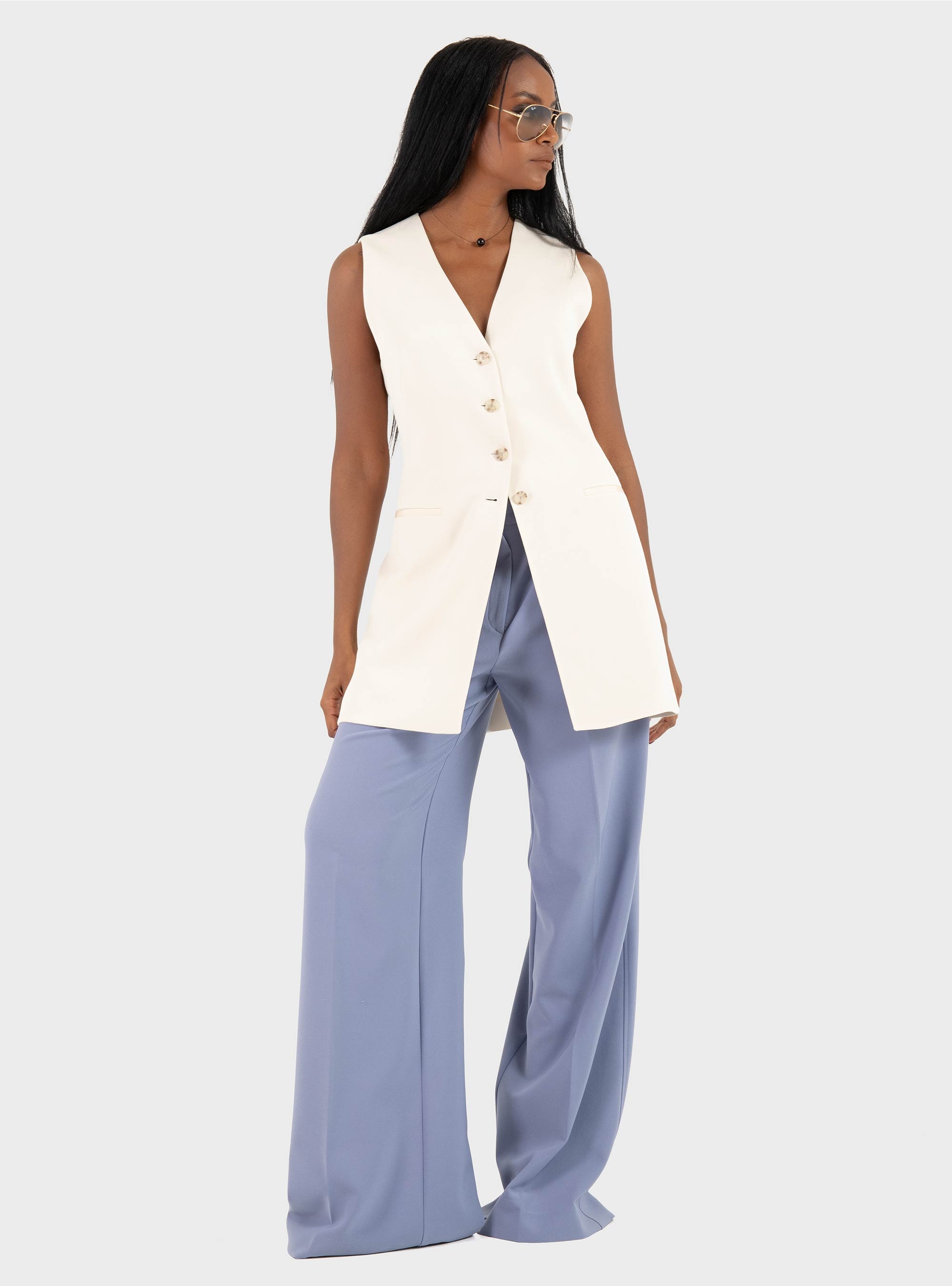 BOSS Wide-Leg Trousers In Stretch Fabric  C_Tiwi2 - Sky Blue