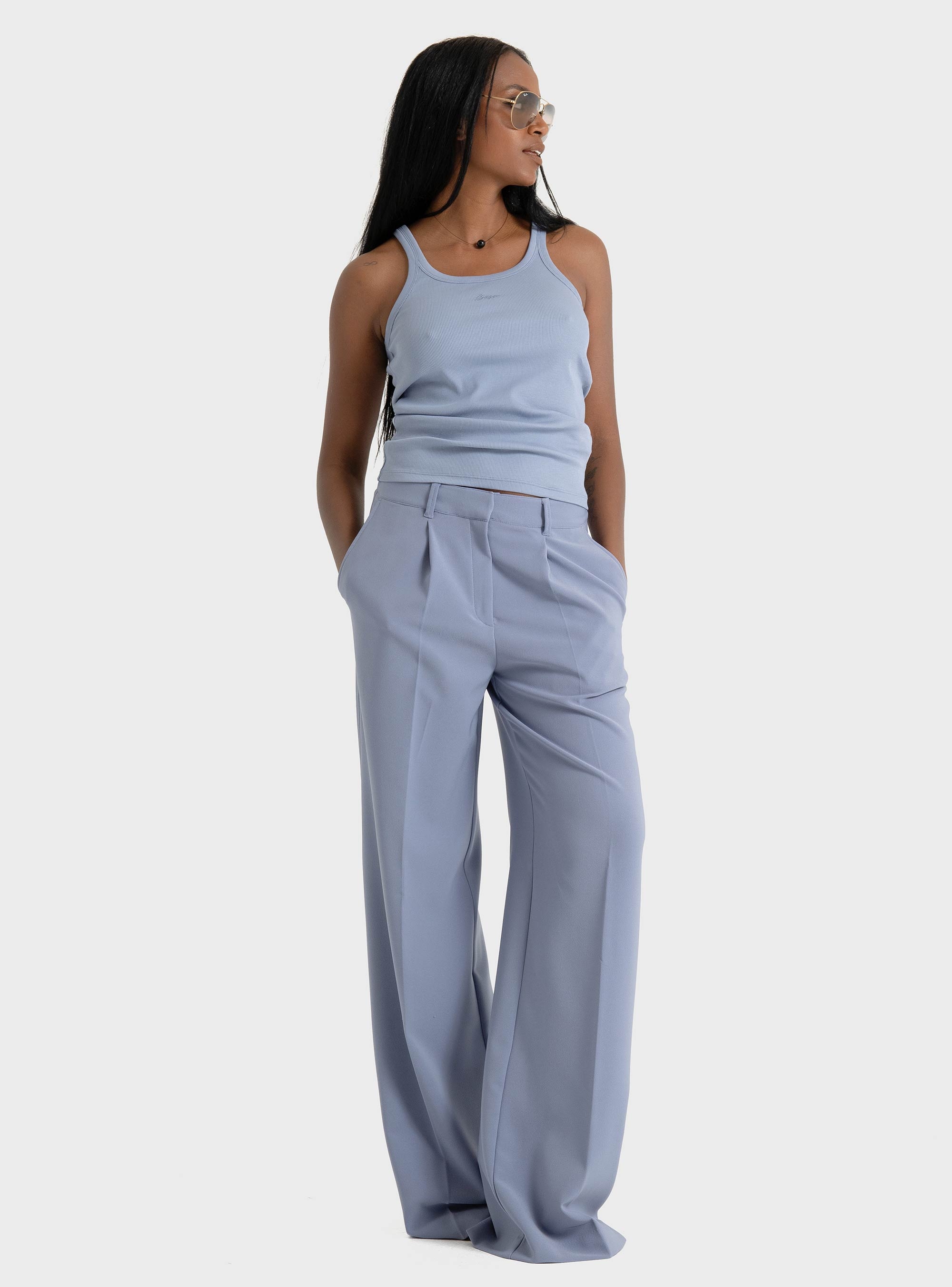 BOSS Wide-Leg Trousers In Stretch Fabric  C_Tiwi2 - Sky Blue