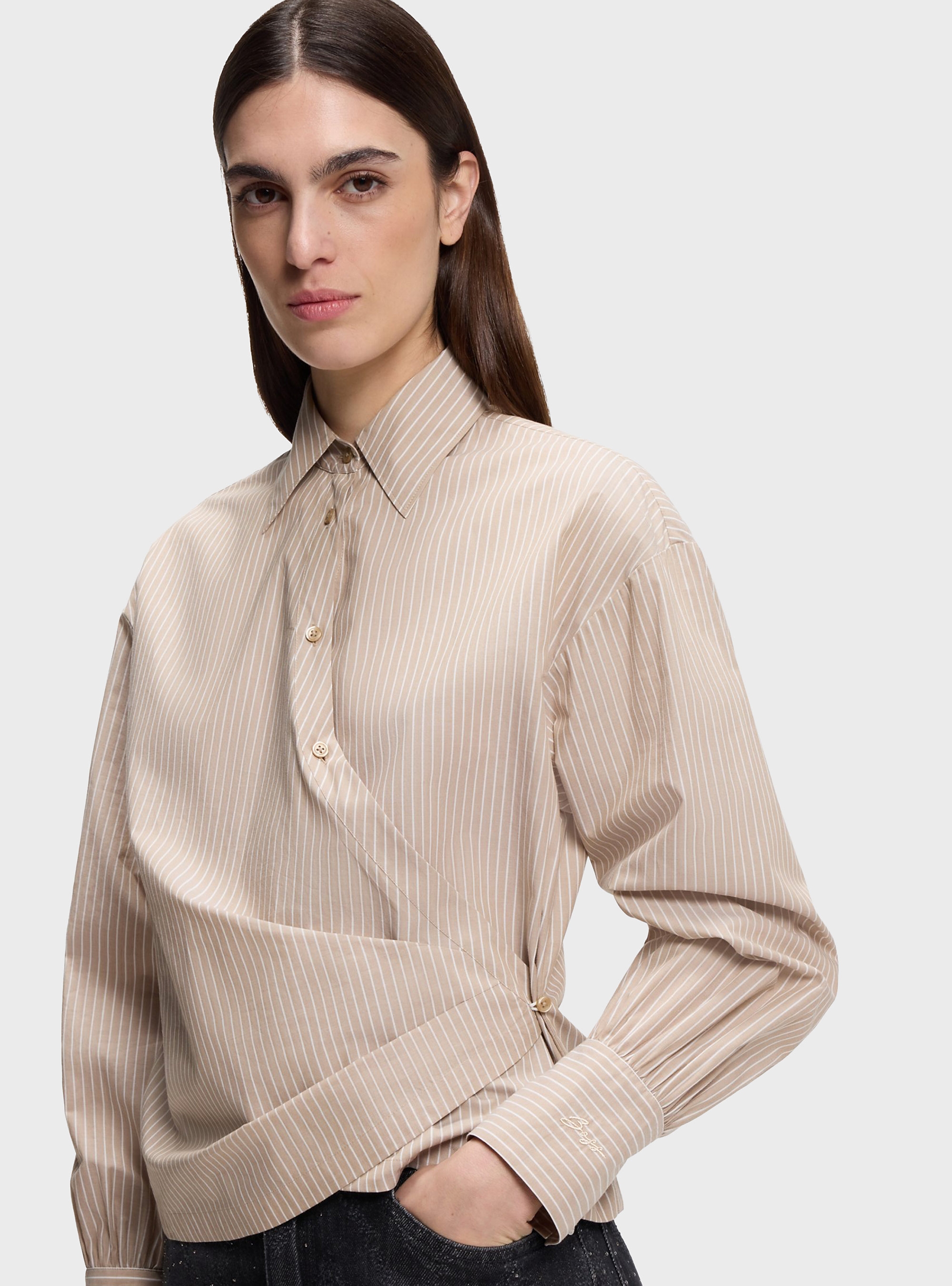 BOSS Regular-Fit Shirt In Striped Cotton Canvas  C_Brapen - Beige