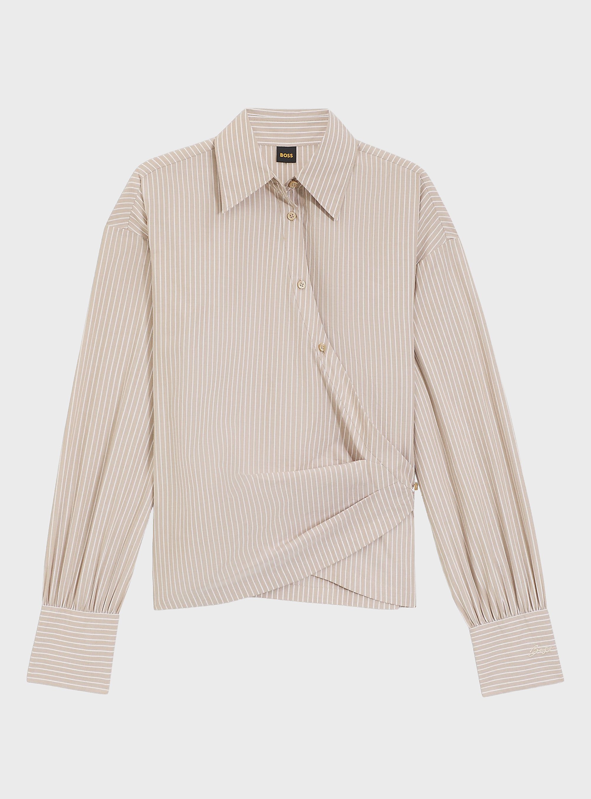 BOSS Regular-Fit Shirt In Striped Cotton Canvas  C_Brapen - Beige
