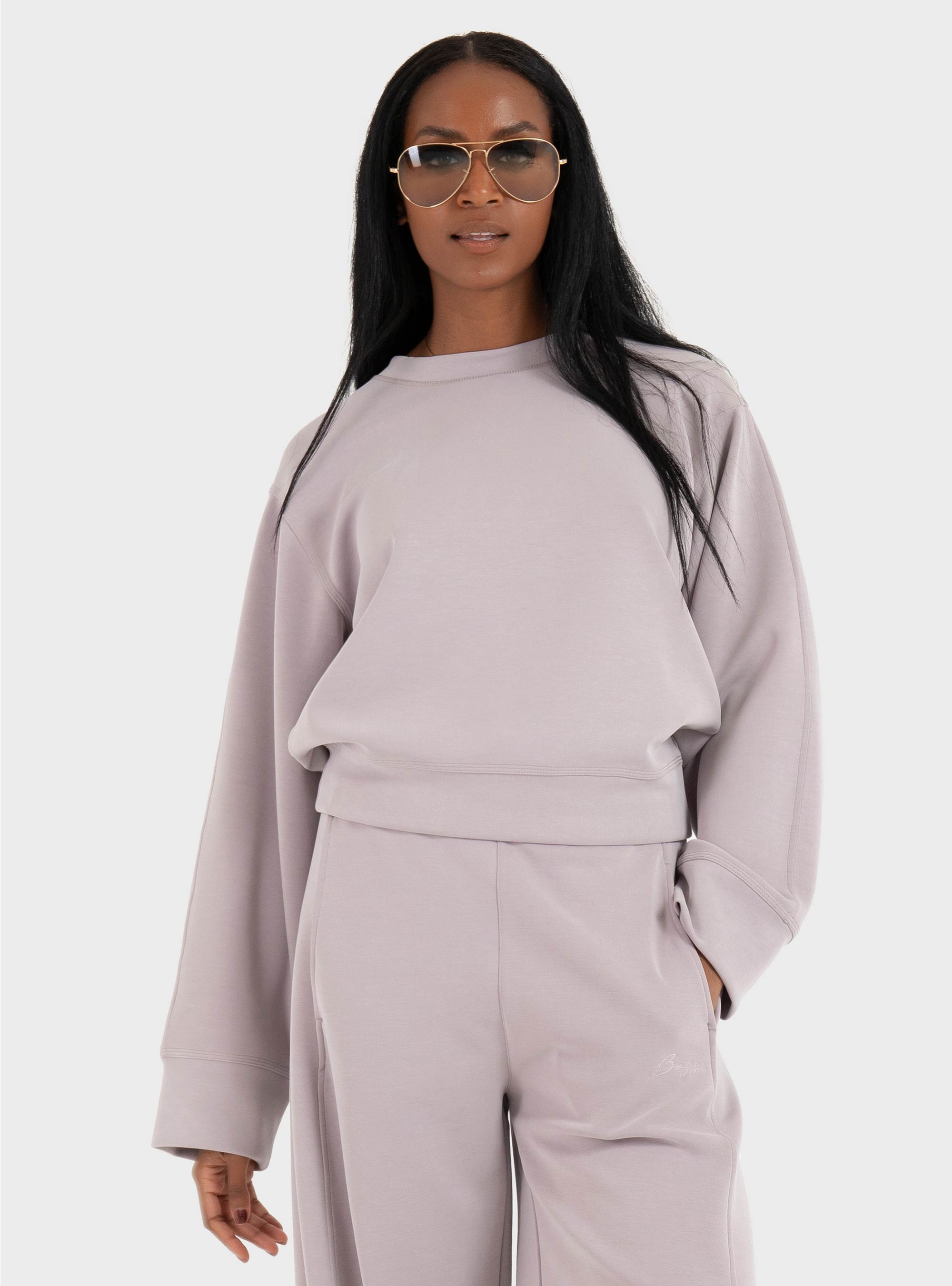 BOSS Relaxed-Fit Sweatshirt With Logo Embroidery  C_Exandra - Lilac