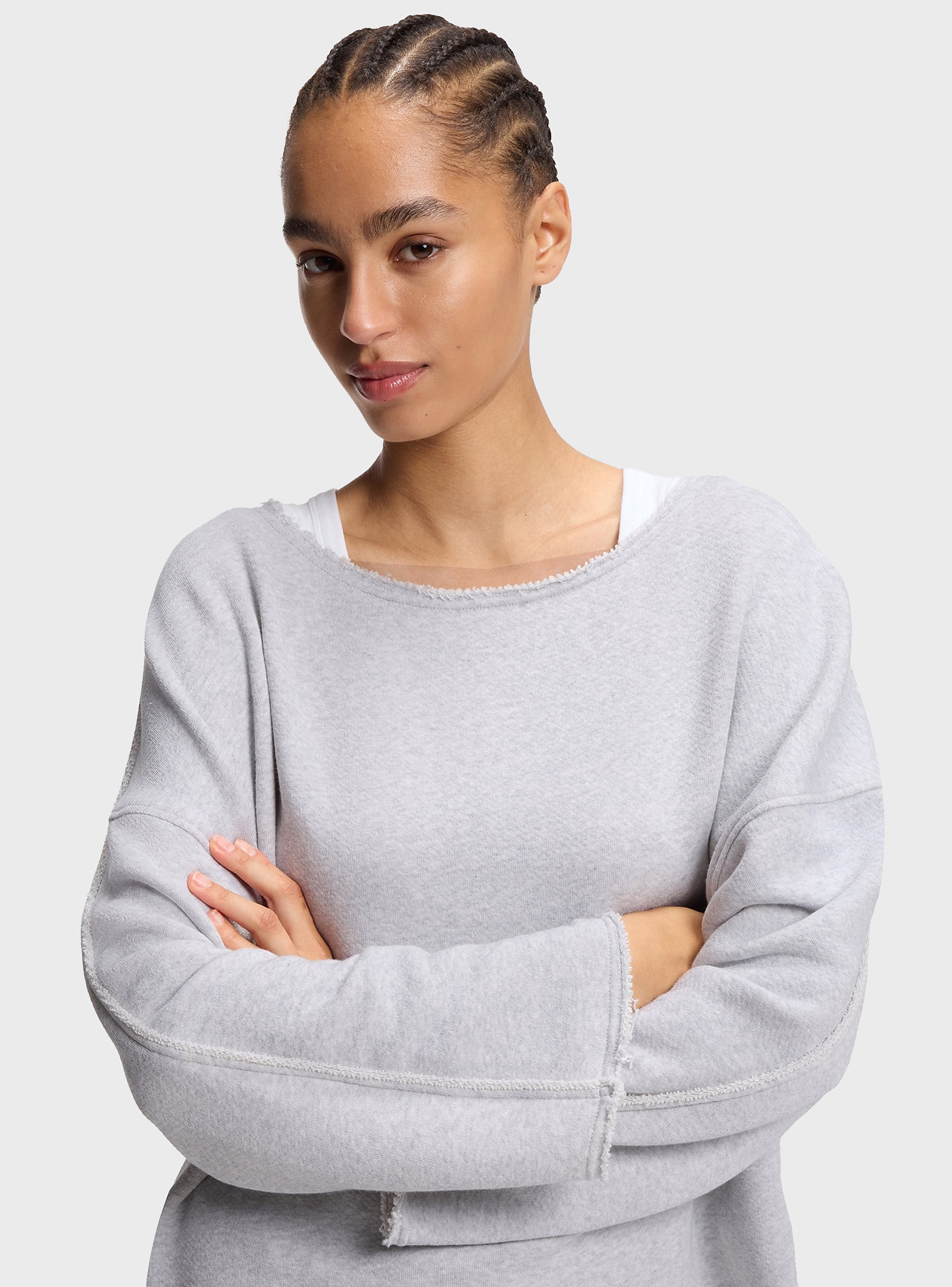 BOSS Loose-Fit Cotton-Blend Sweatshirt With Raw-Cut Edges C_Enely - Light Grey Melange