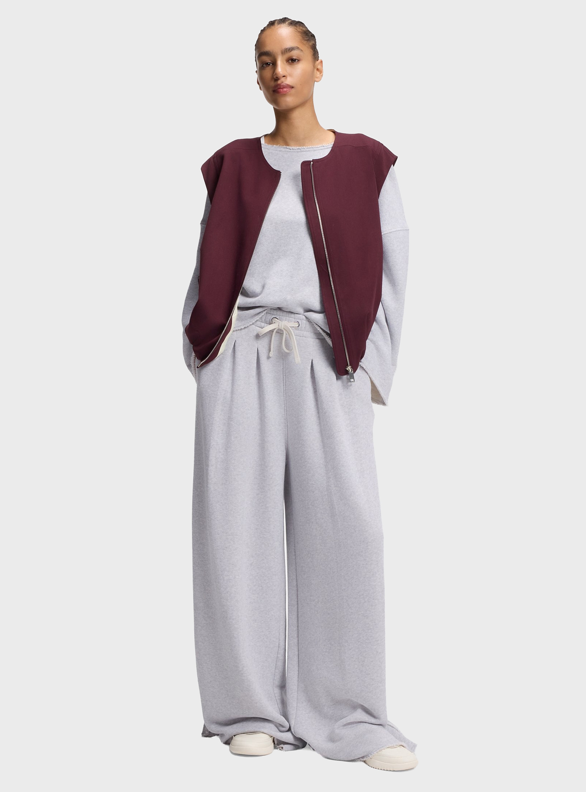BOSS Loose-Fit Cotton-Blend Sweatshirt With Raw-Cut Edges C_Enely - Light Grey Melange