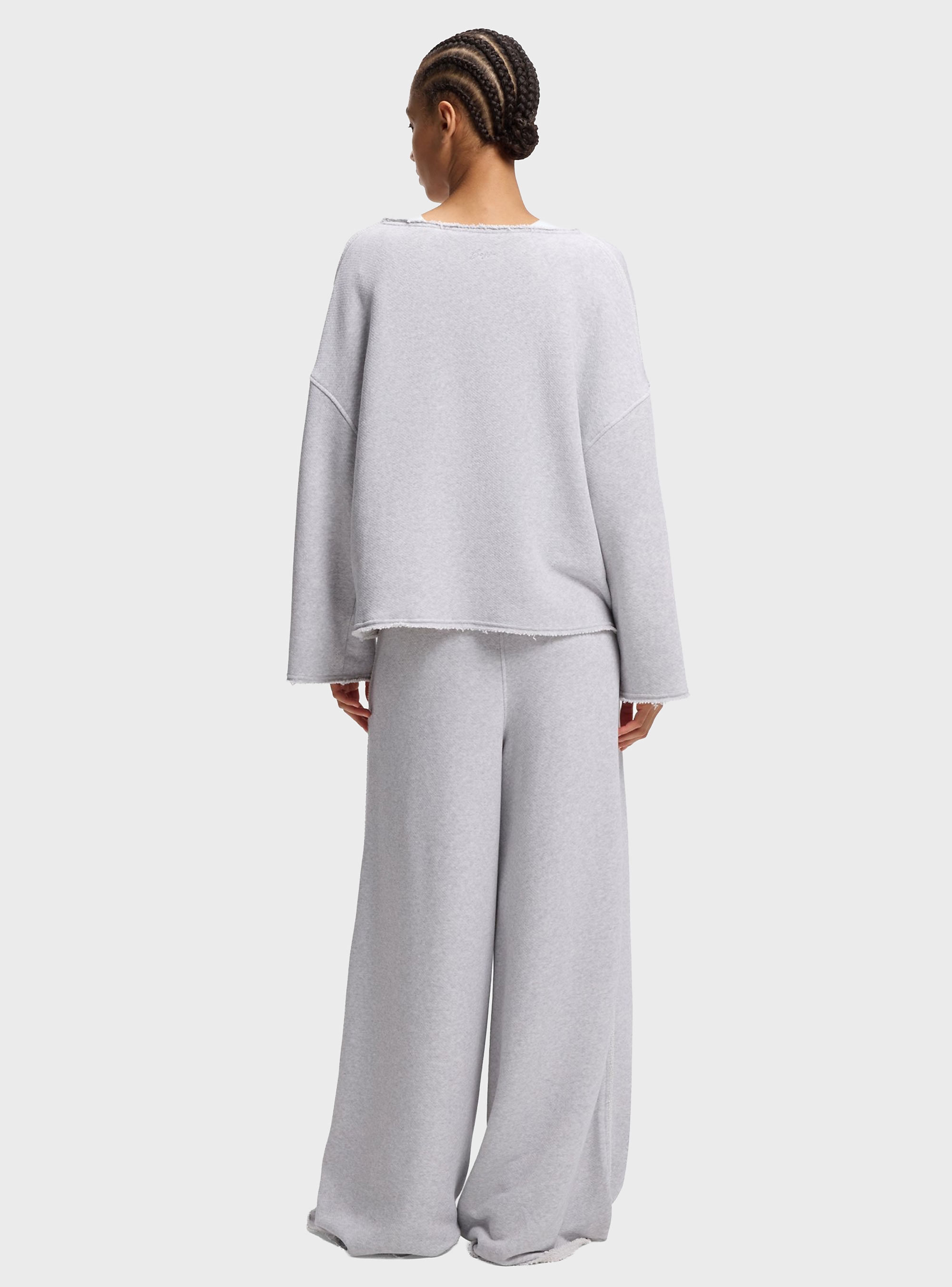 BOSS Loose-Fit Cotton-Blend Sweatshirt With Raw-Cut Edges C_Enely - Light Grey Melange