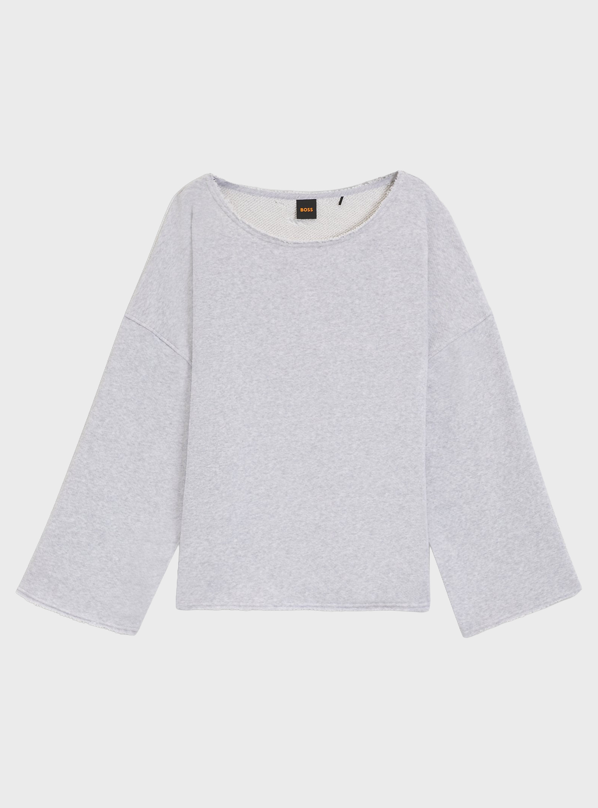 BOSS Loose-Fit Cotton-Blend Sweatshirt With Raw-Cut Edges C_Enely - Light Grey Melange