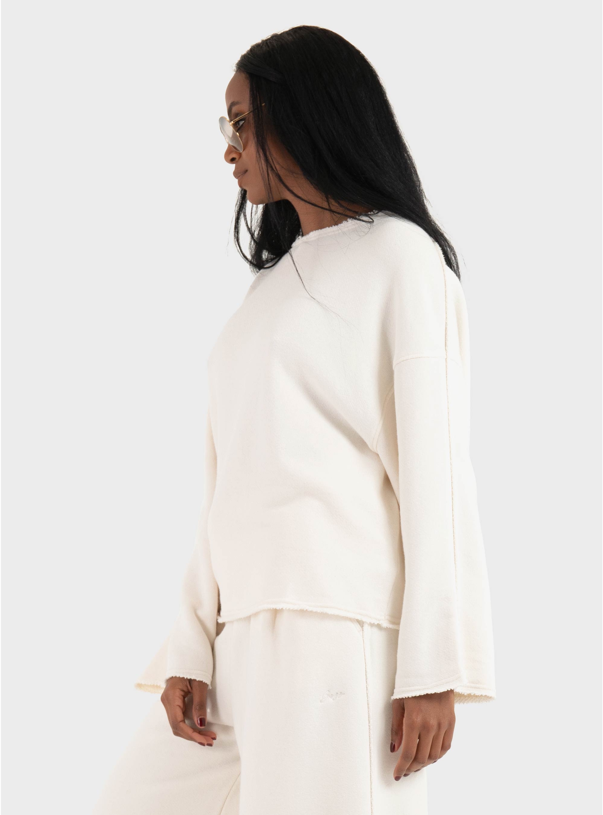 BOSS Loose-Fit Cotton-Blend Sweatshirt With Raw-Cut Edges C_Enely - Ecru