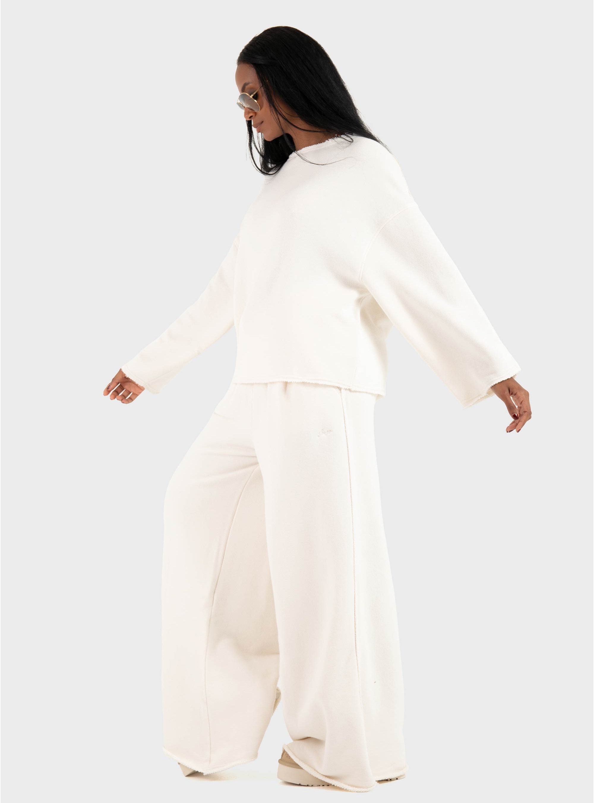 BOSS Loose-Fit Cotton-Blend Sweatshirt With Raw-Cut Edges C_Enely - Ecru