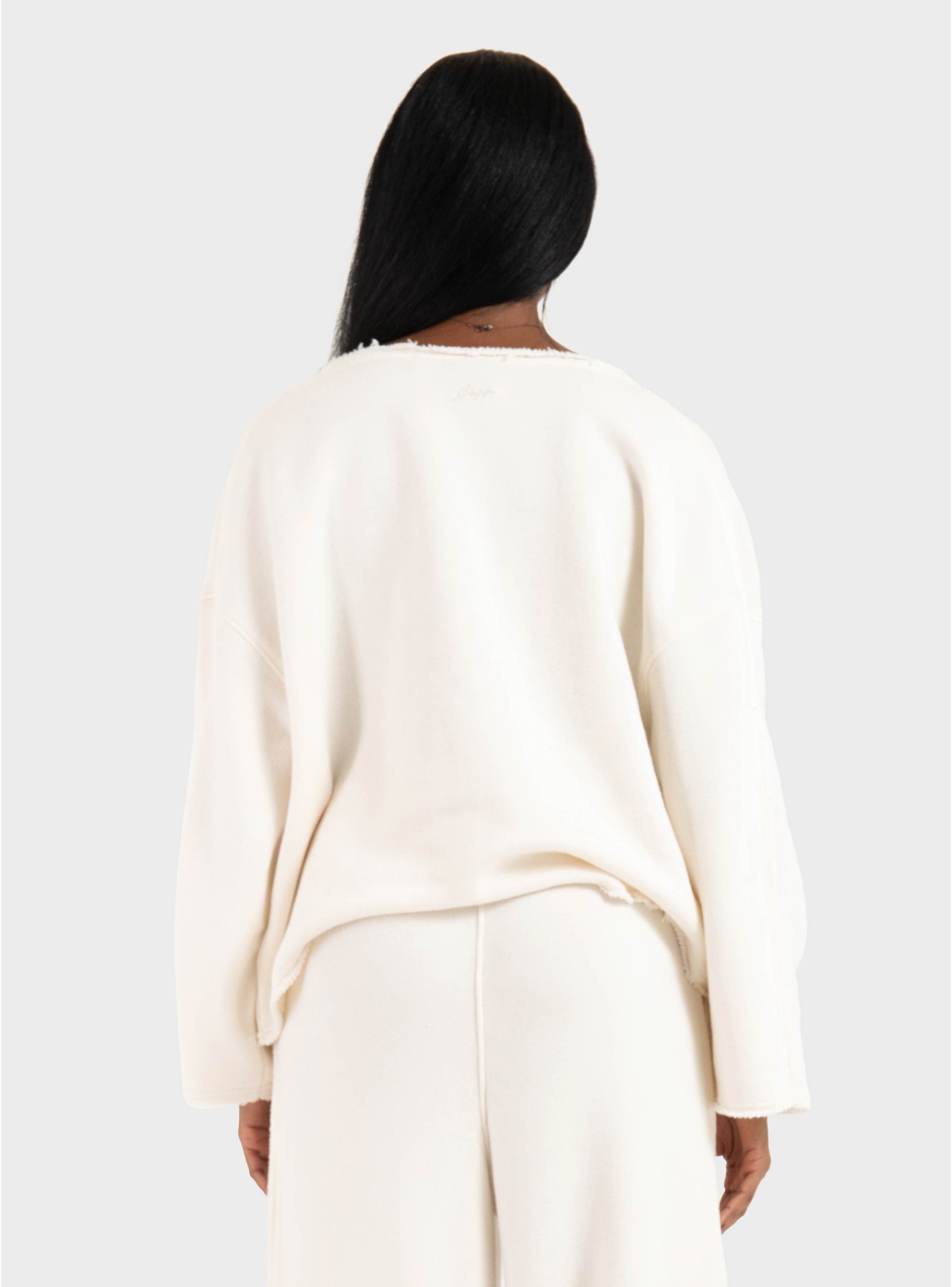 BOSS Loose-Fit Cotton-Blend Sweatshirt With Raw-Cut Edges C_Enely - Ecru