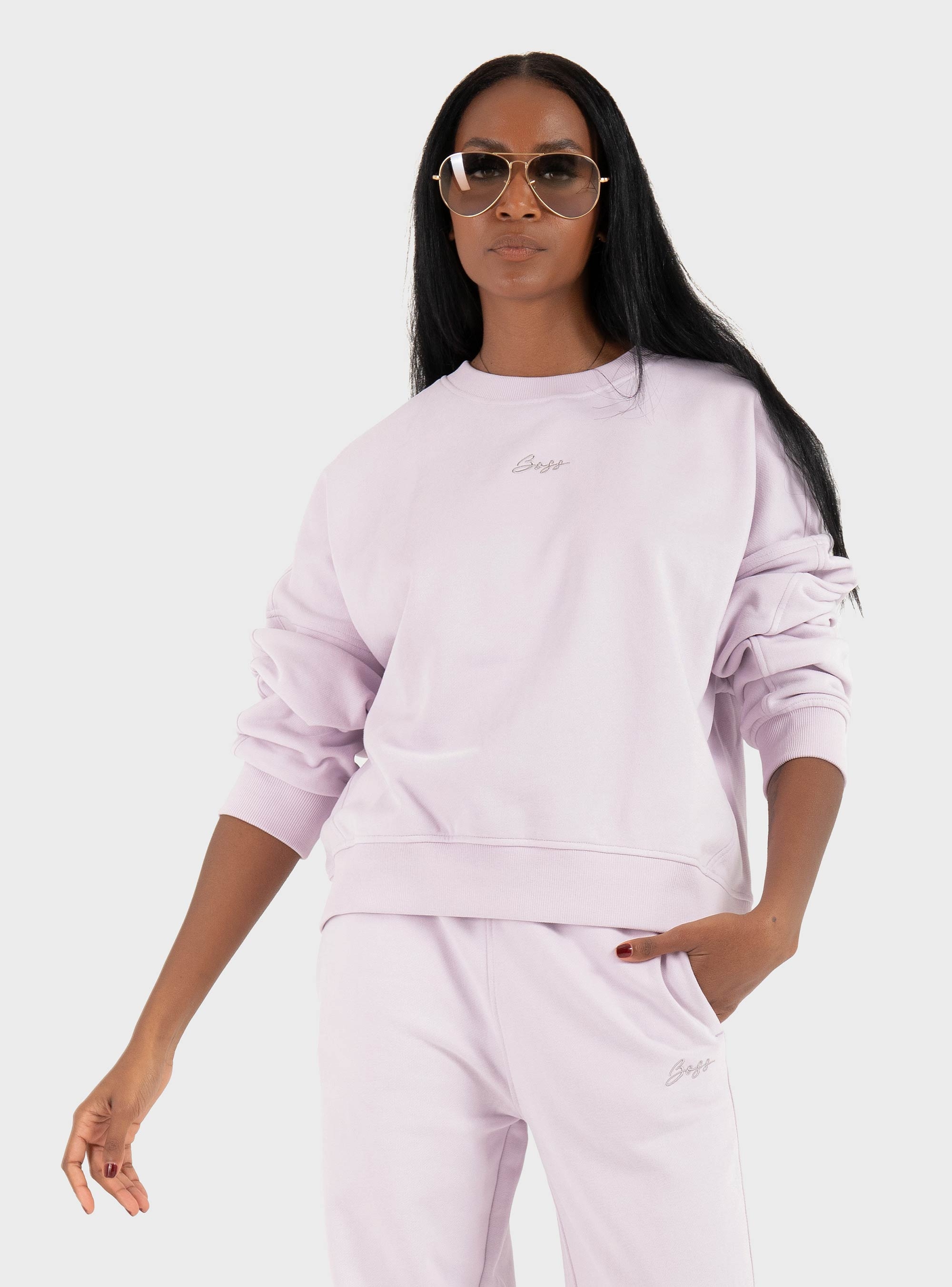 BOSS Cotton-Terry Sweatshirt With Handwritten Logo C_Ever - Lilac