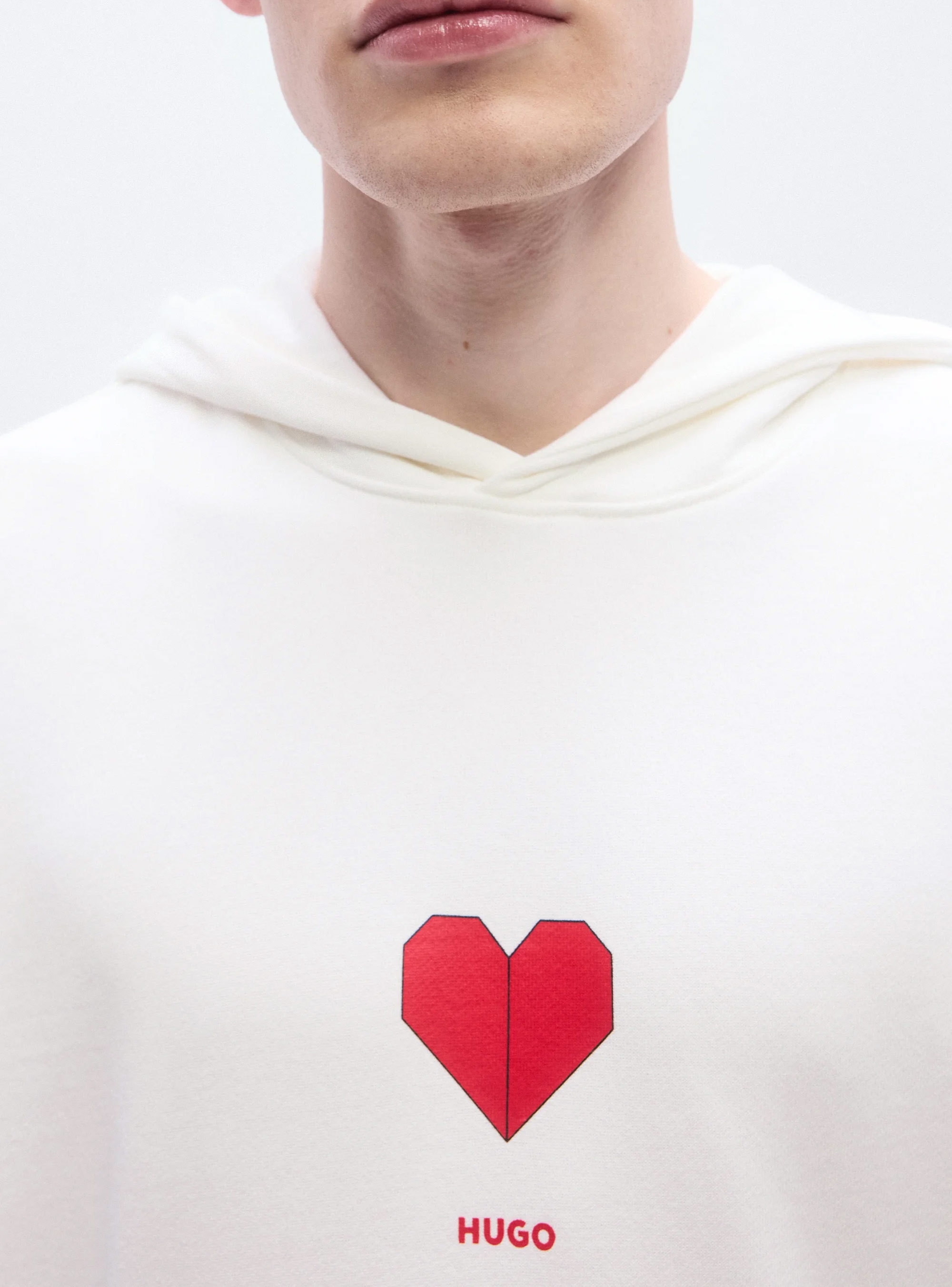 HUGO Cotton-Terry Hoodie With Origami-Heart Artwork  Dalentinos - White