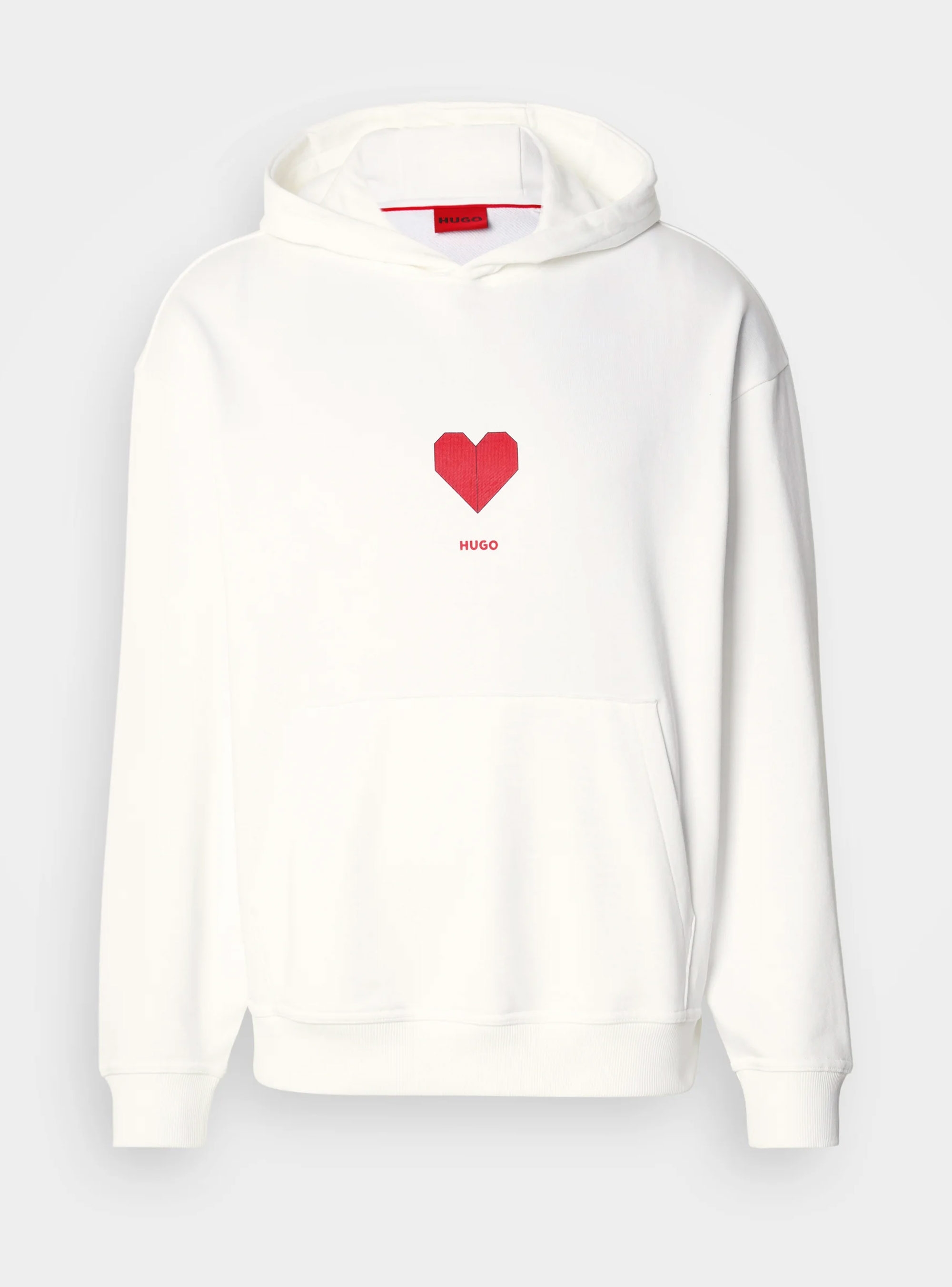 HUGO Cotton-Terry Hoodie With Origami-Heart Artwork  Dalentinos - White