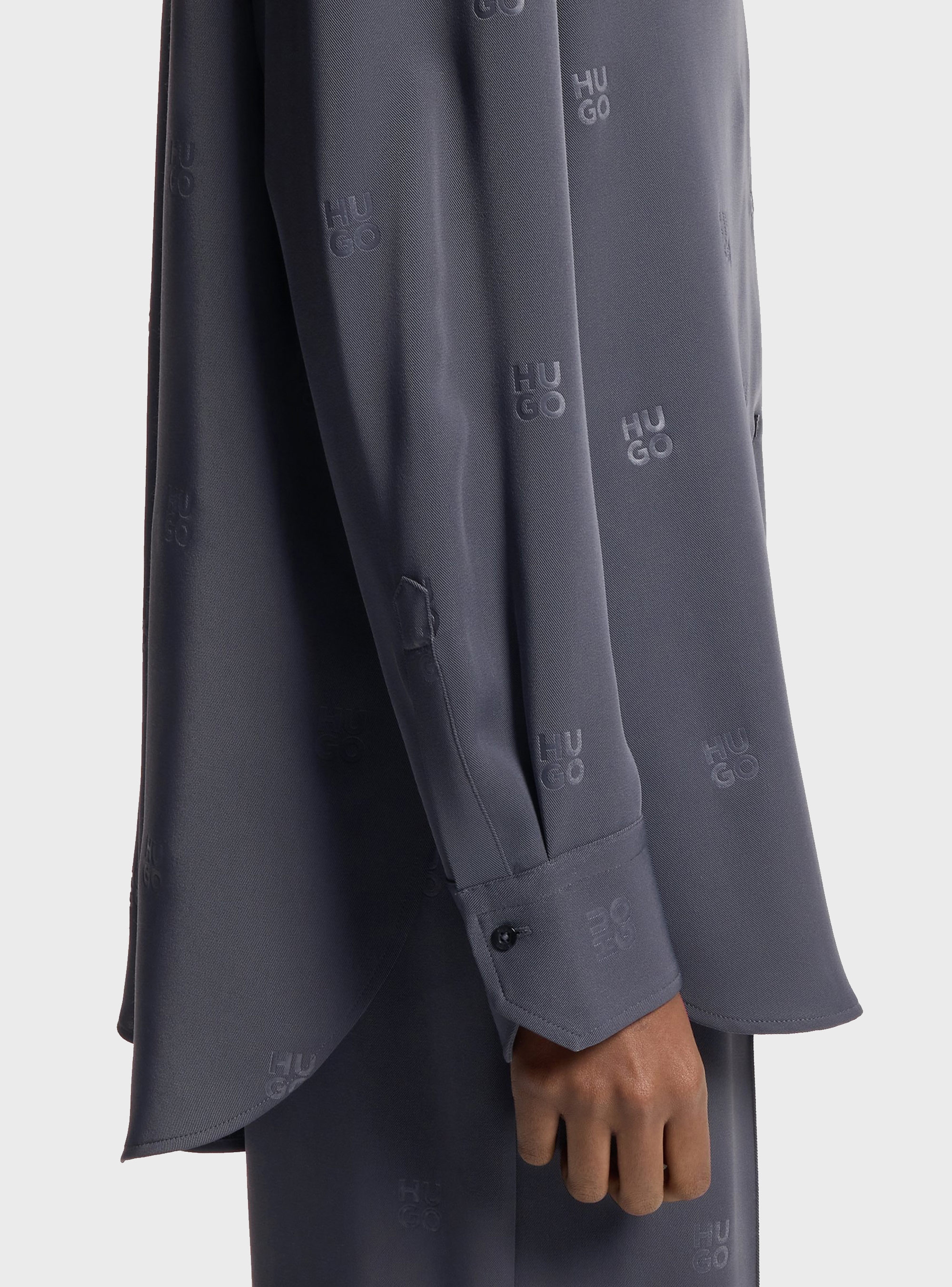 HUGO Oversized-Fit Shirt With Stacked Logos  Elodina - Grey
