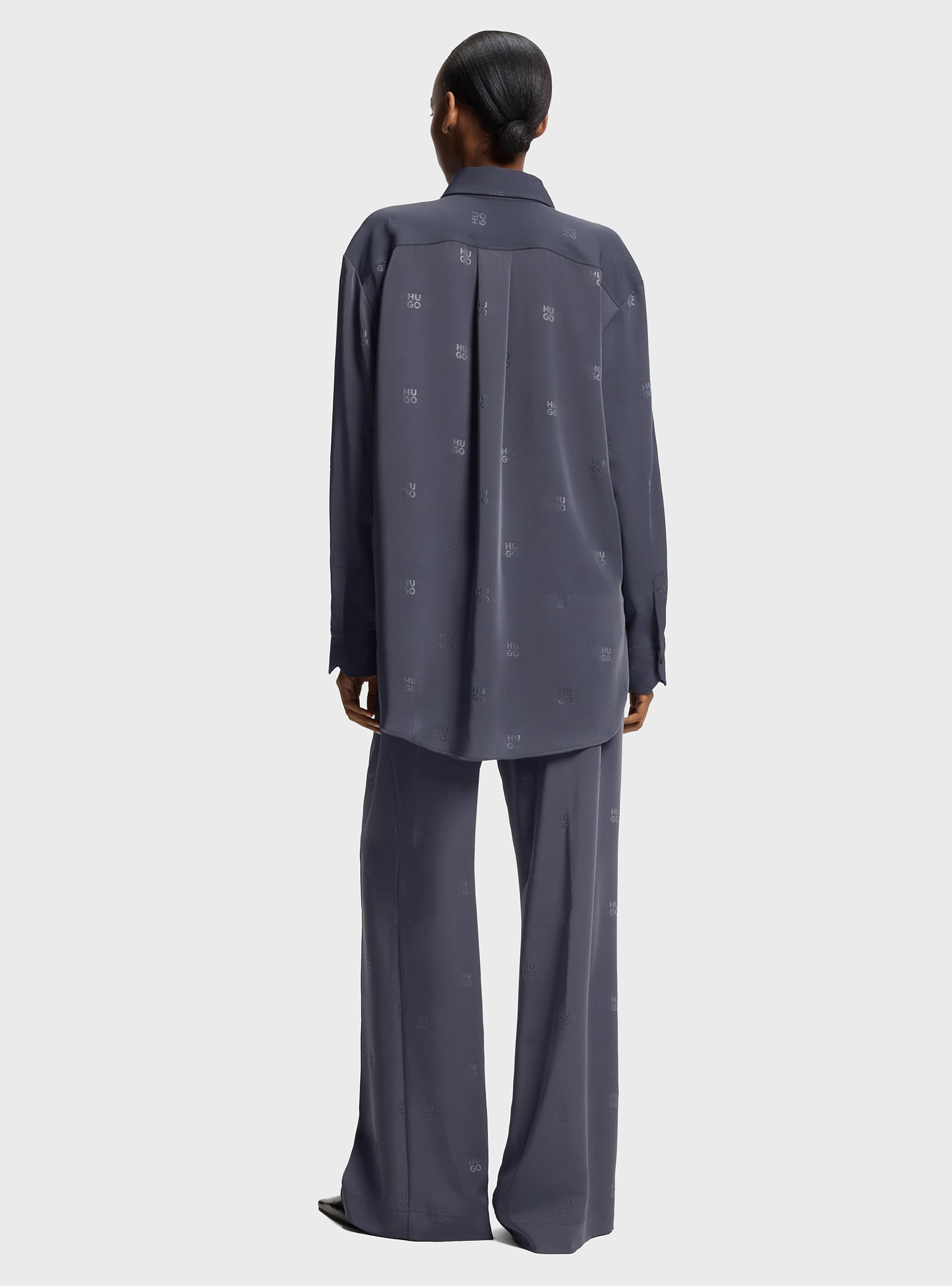 HUGO Oversized-Fit Shirt With Stacked Logos  Elodina - Grey