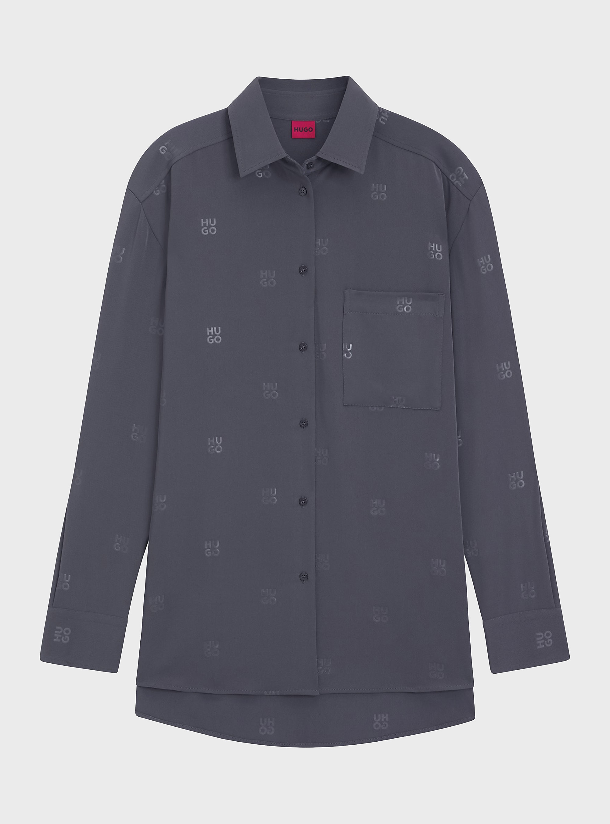 HUGO Oversized-Fit Shirt With Stacked Logos  Elodina - Grey