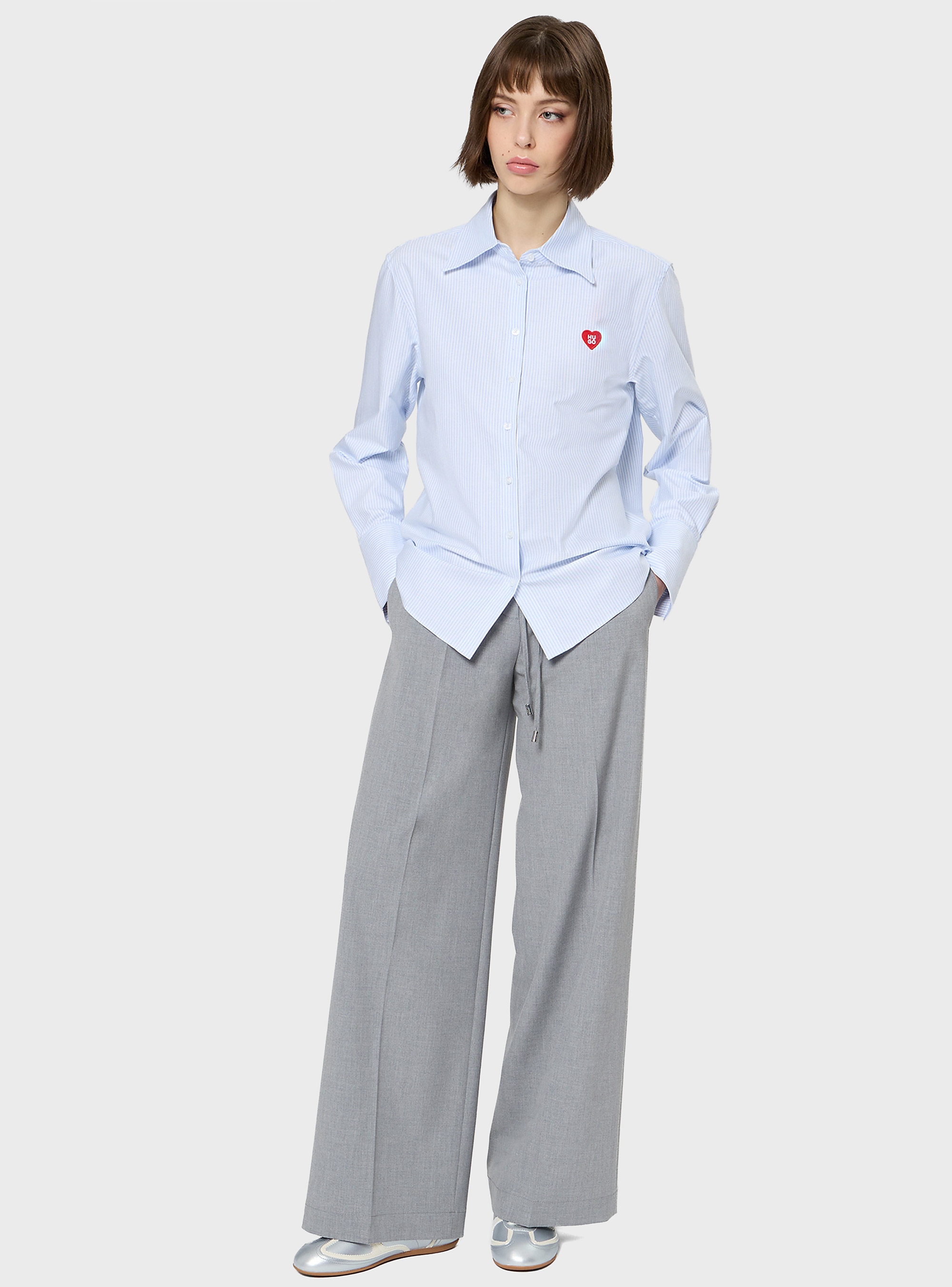 HUGO Relaxed-Fit Shirt In Striped Oxford Cotton  Erselia - Light Blue