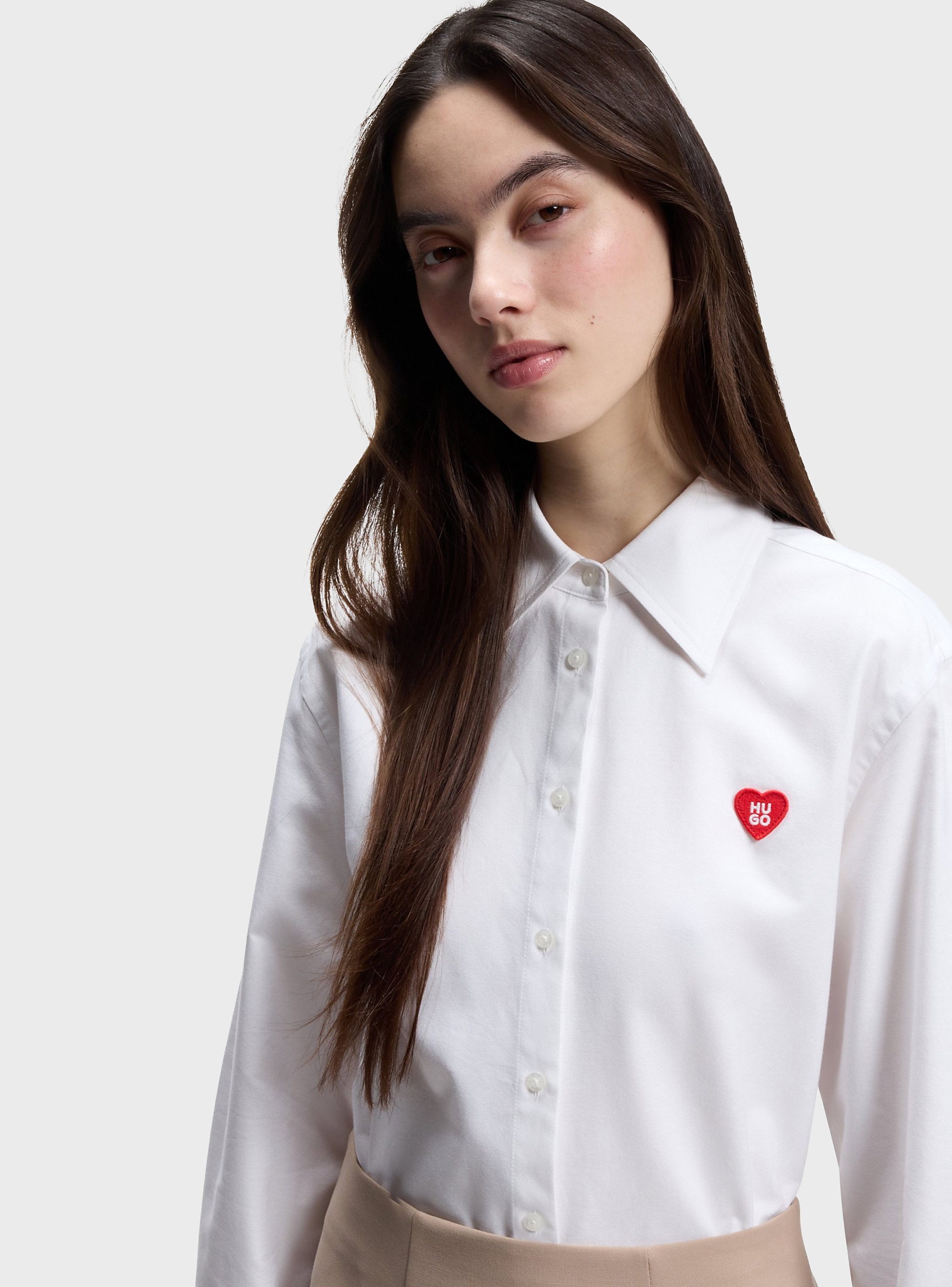 HUGO Relaxed-Fit Shirt In Oxford Cotton With Heart Logo  Erselia - White