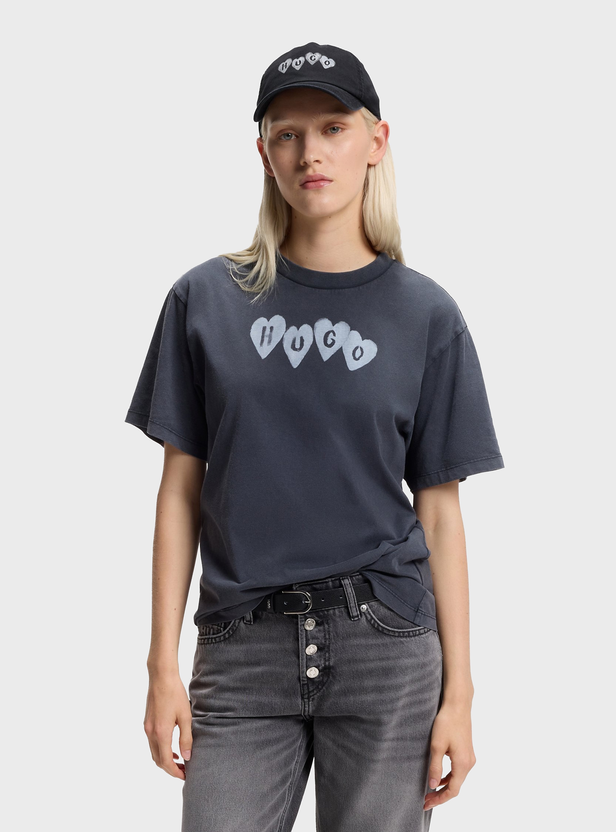 HUGO Cotton-Twill Cap With Heart Branding  Cara-Valentine - Washed Black