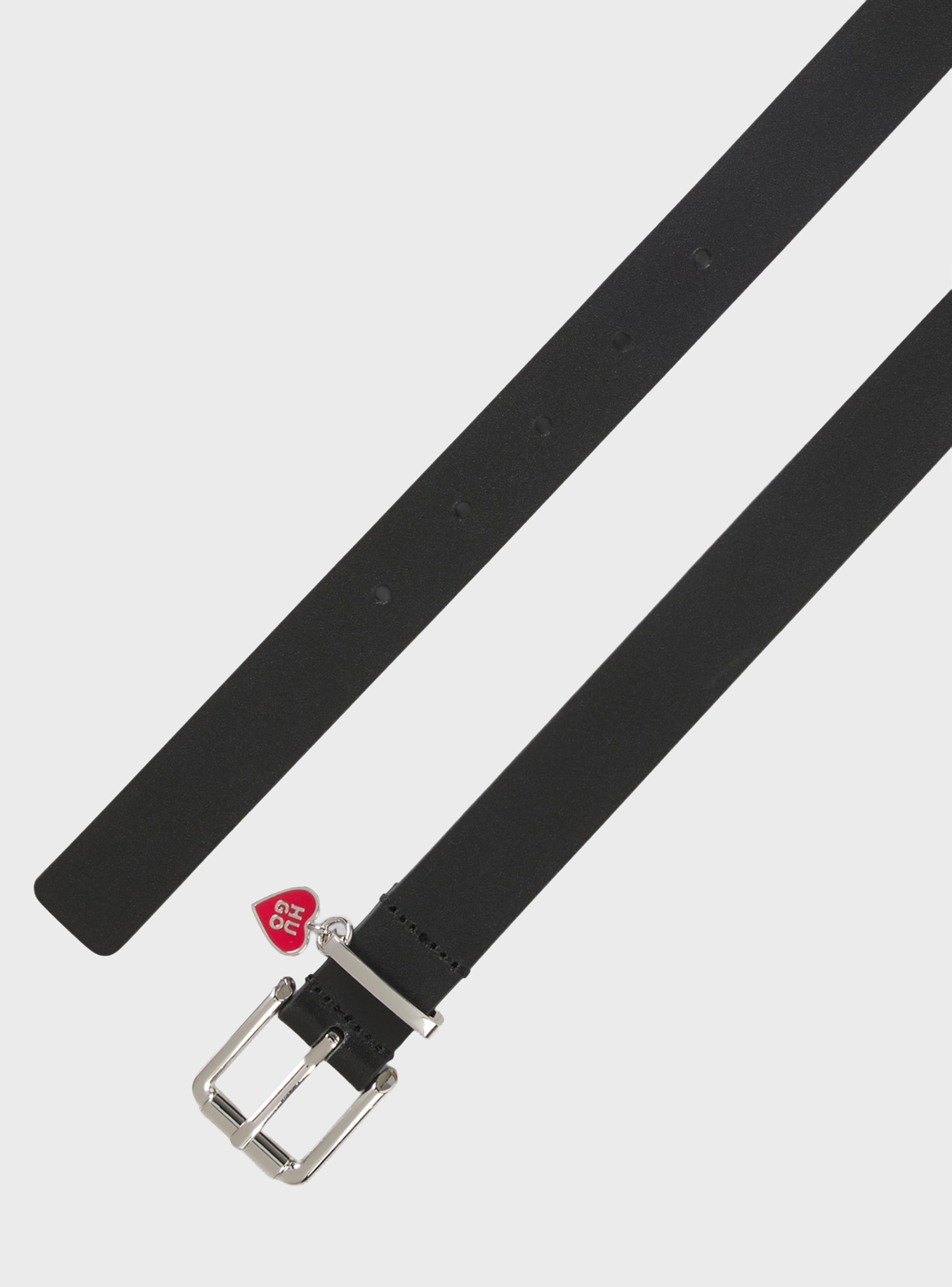 HUGO Italian-Leather Belt With Stacked-Logo Keeper Charm Palm-Vcharm_Sz25 - Black