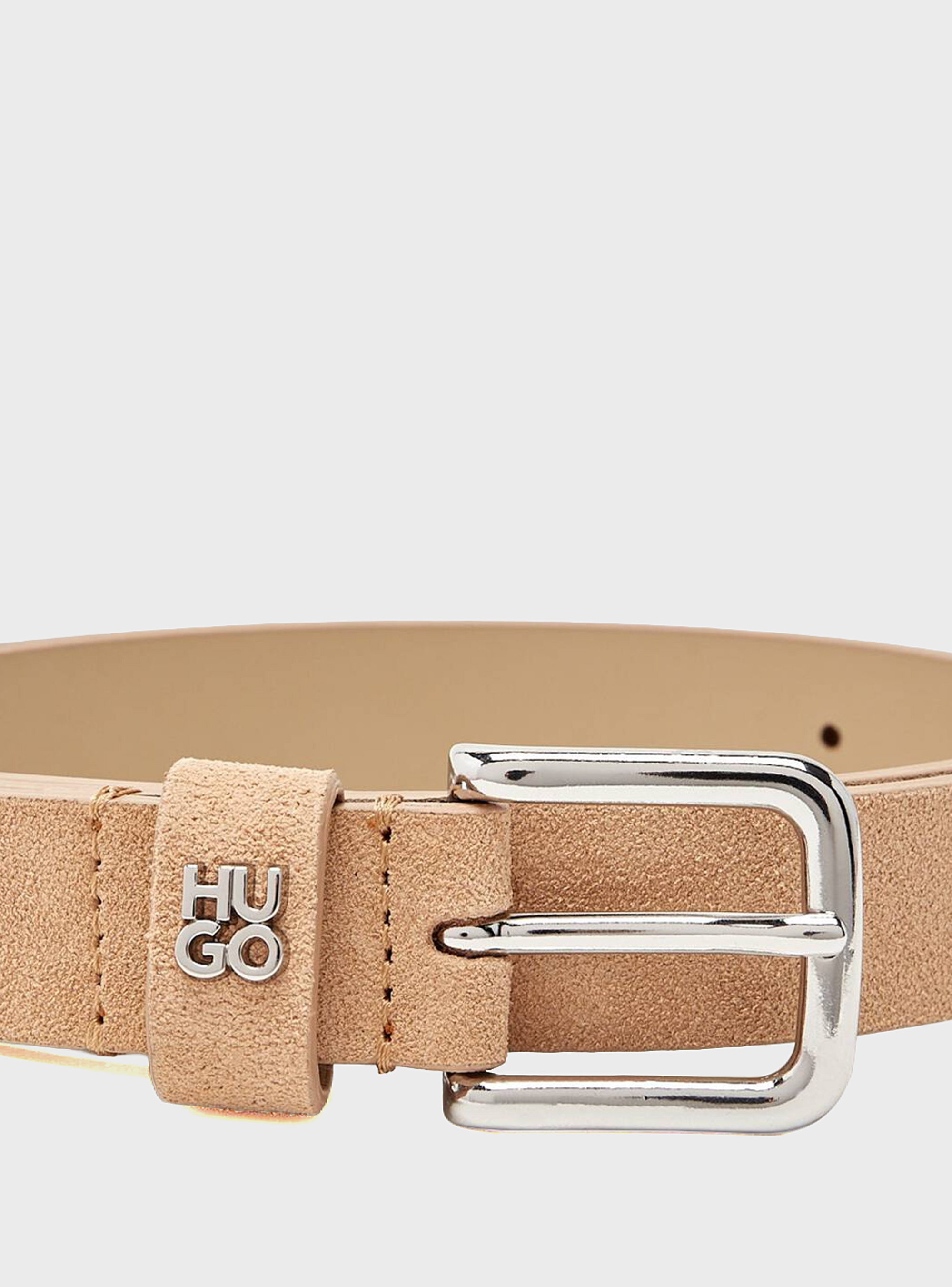 HUGO Suede Belt With Stacked-Logo Keeper Trim  Tina_HU-GO-Sd_Sz25 - Beige