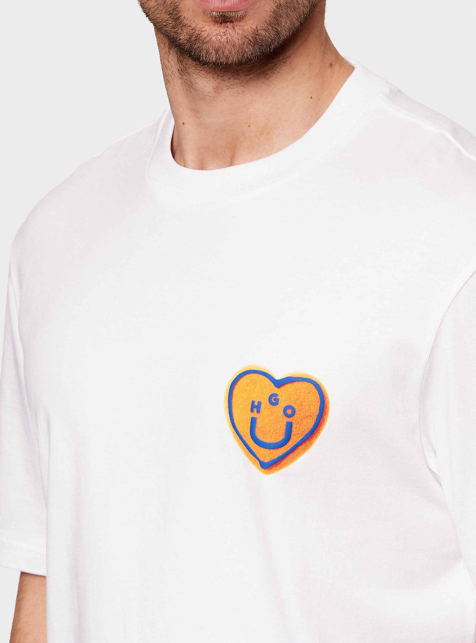 HUGO Cotton-Jersey T-Shirt With Heart Logo  Nalentinio - White