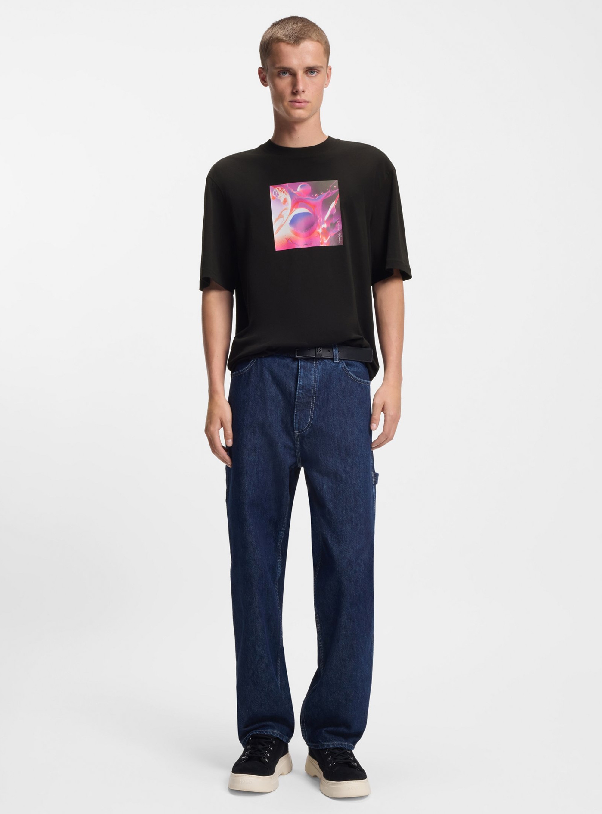 HUGO Cotton-Jersey T-Shirt With Colourful Artwork  Nimpolix - Black