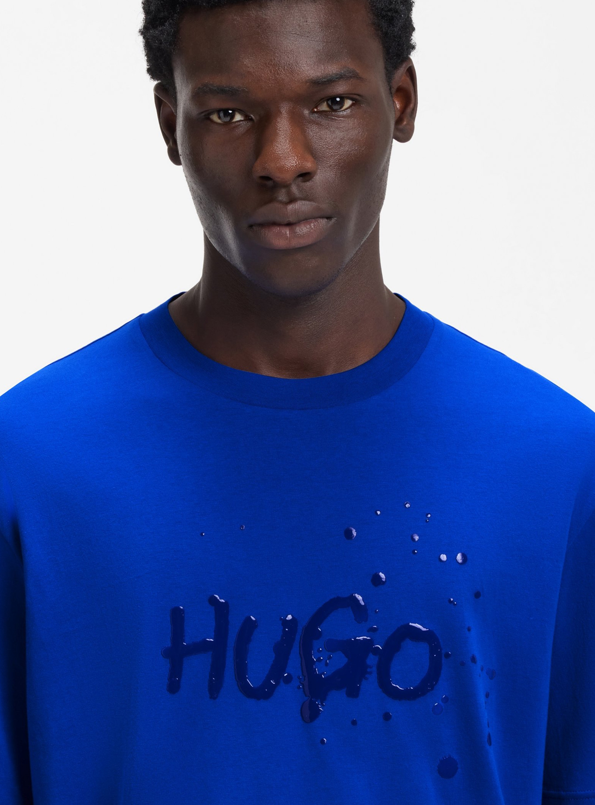 HUGO Cotton-Jersey T-Shirt With Printed Artwork  Nierofix - Royal Blue