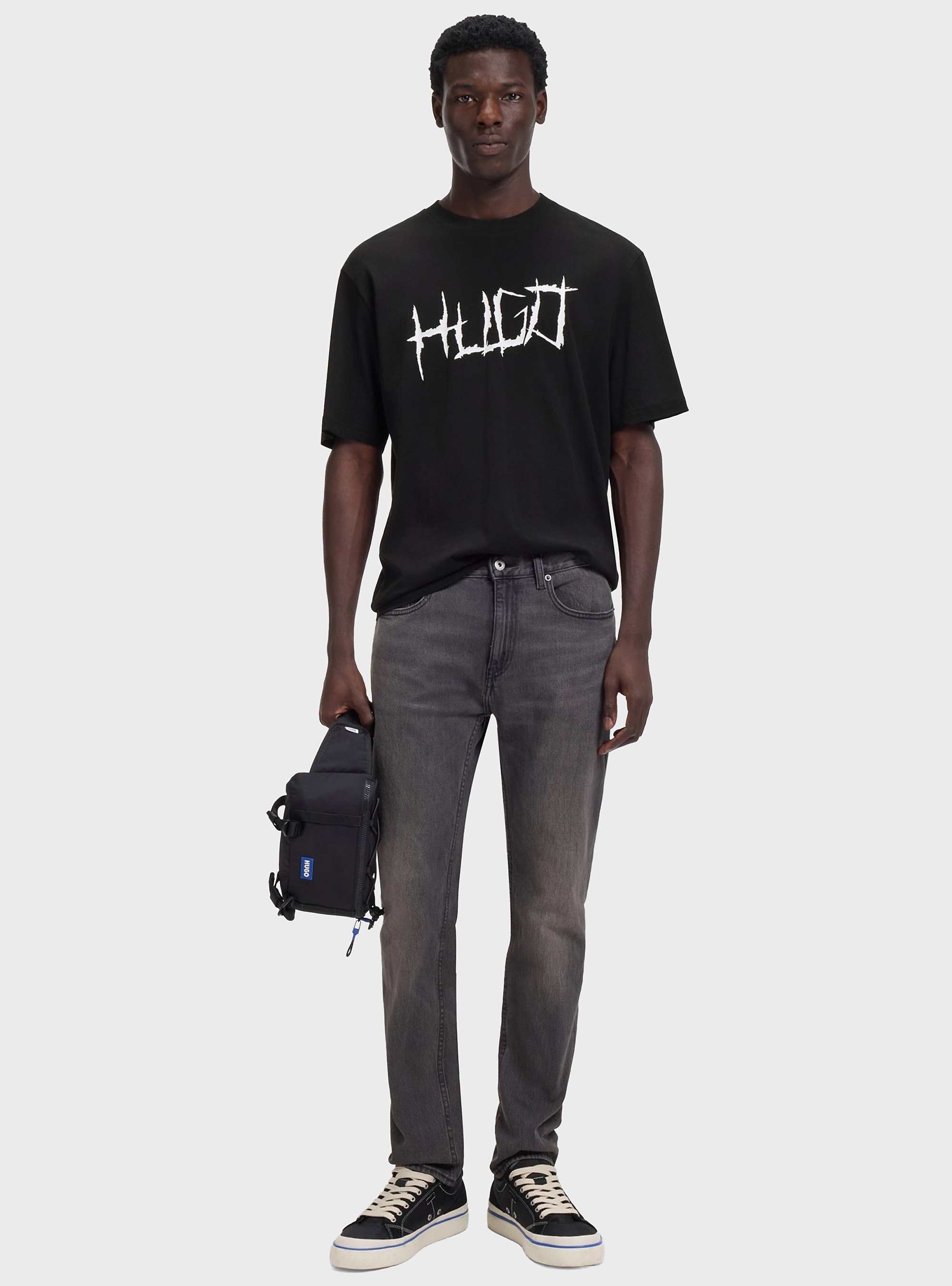HUGO Cotton-Jersey T-Shirt With Logo Artwork  Namerix - Black
