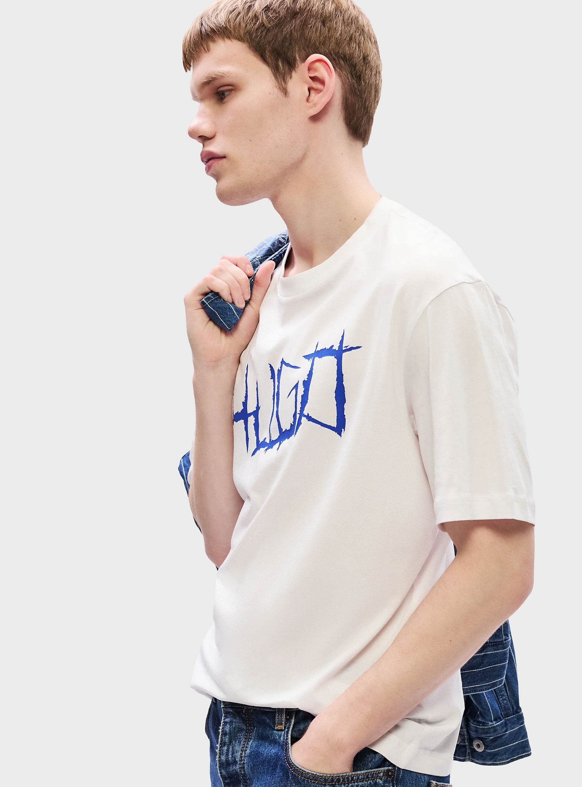 HUGO Cotton-Jersey T-Shirt With Logo Artwork  Namerix - Off White