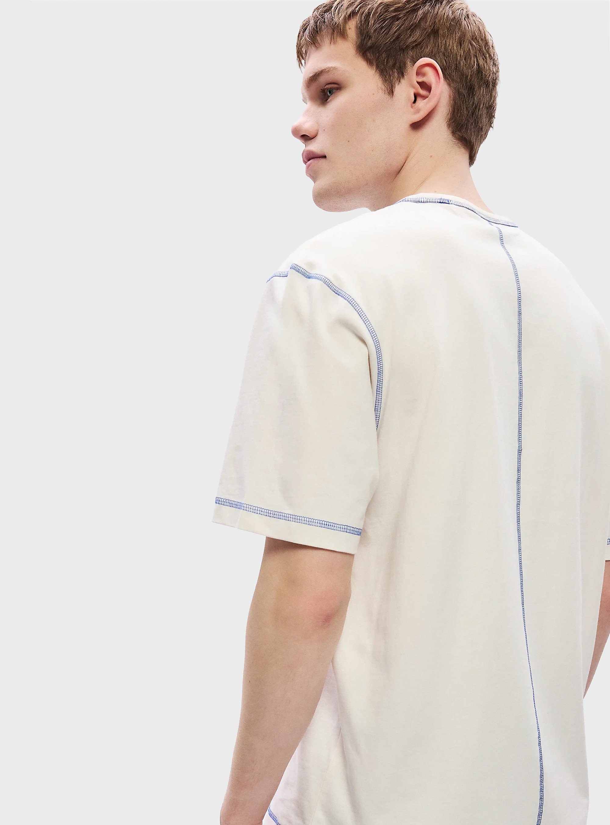 HUGO Cotton-Jersey Logo T-Shirt With Contrast Stitching Nothal - Ecru