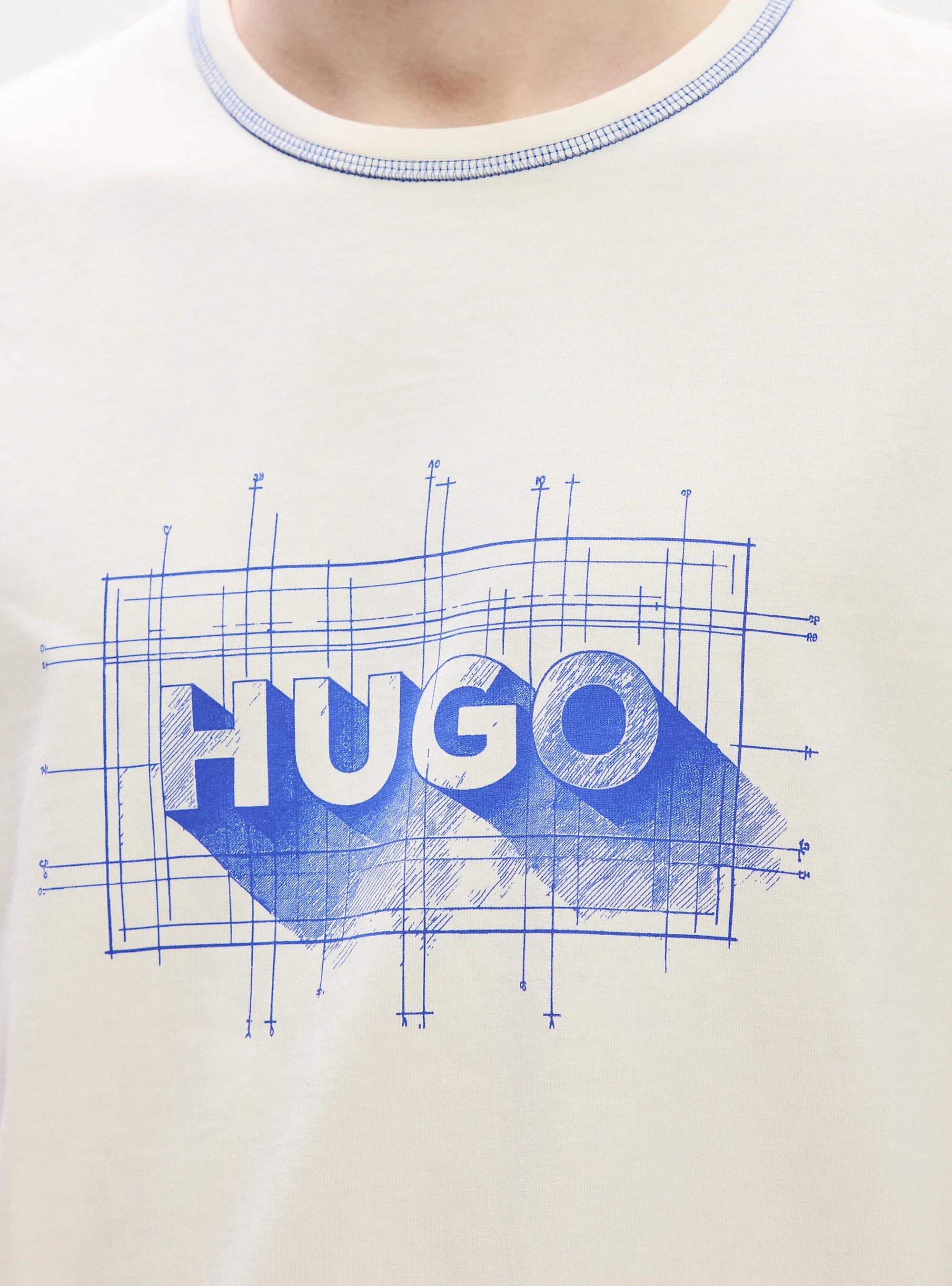 HUGO Cotton-Jersey Logo T-Shirt With Contrast Stitching Nothal - Ecru