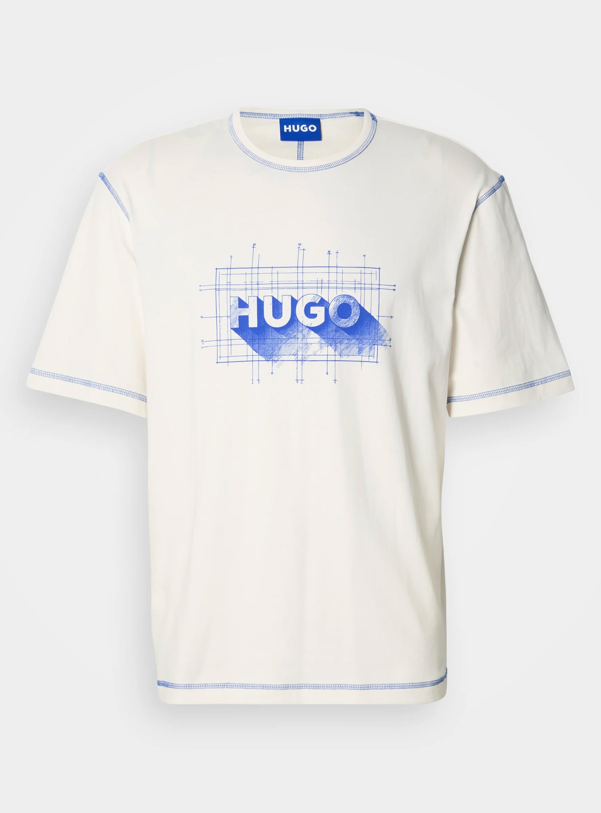 HUGO Cotton-Jersey Logo T-Shirt With Contrast Stitching Nothal - Ecru