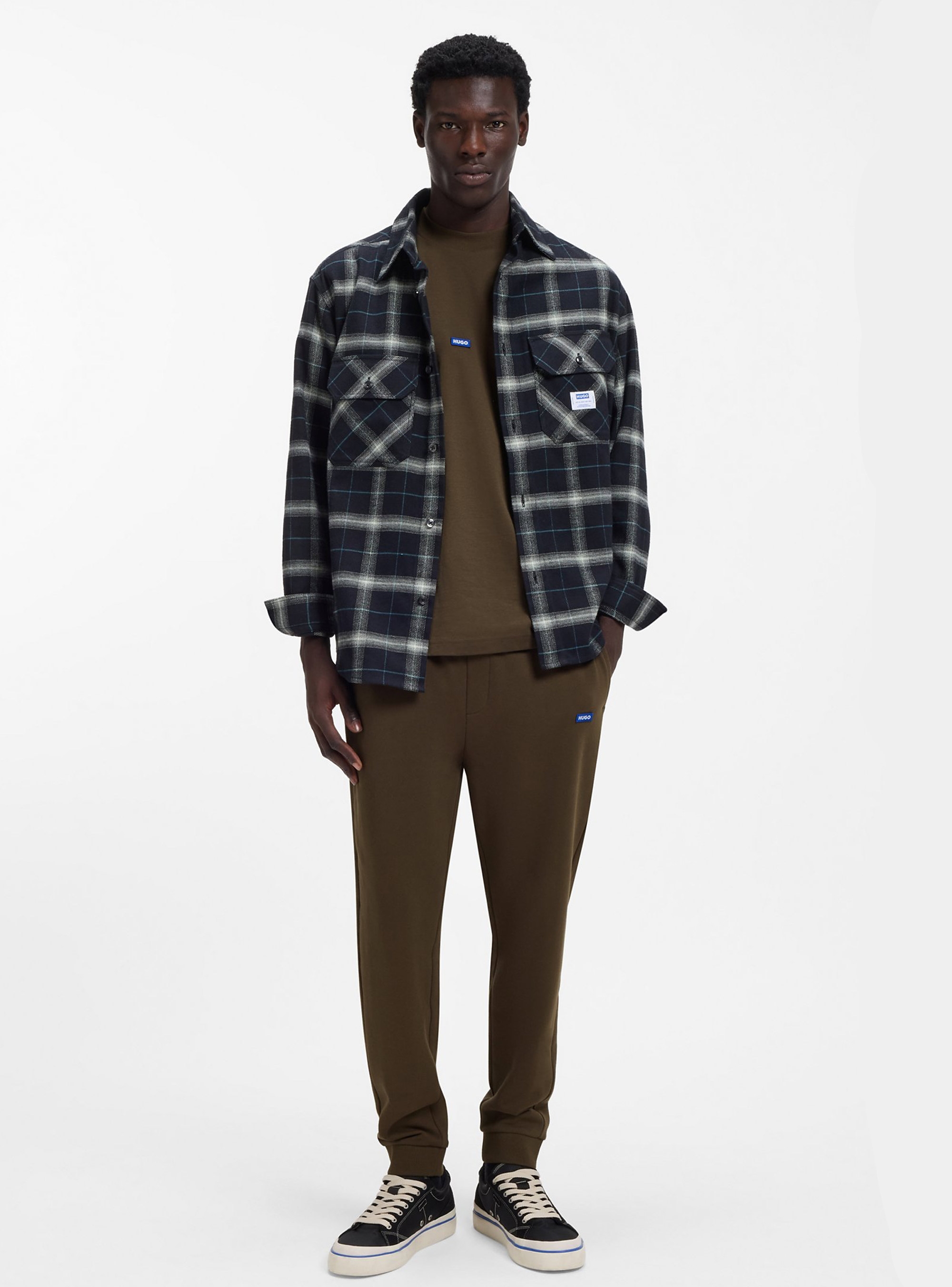 HUGO Cotton-Jersey T-Shirt With Blue Logo Patch Nieros - Brown