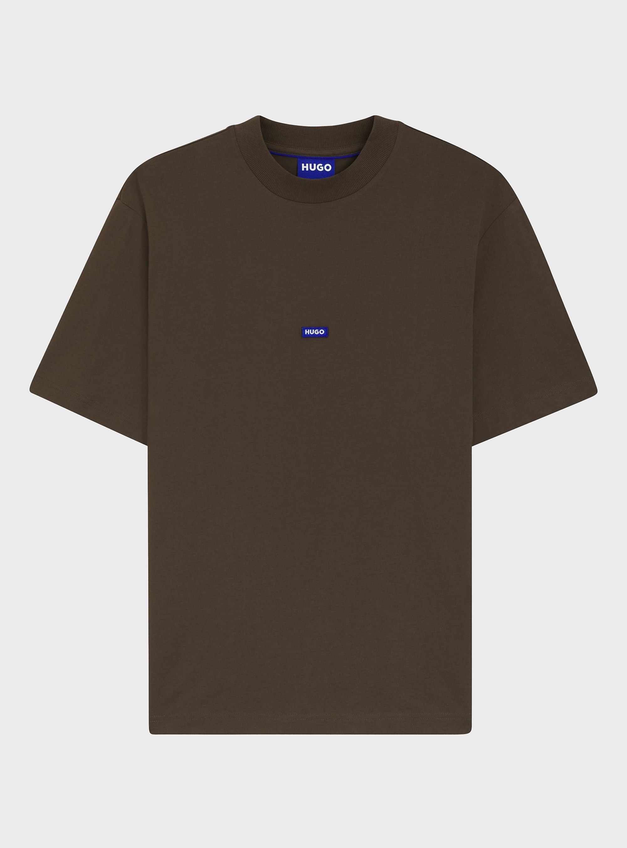 HUGO Cotton-Jersey T-Shirt With Blue Logo Patch Nieros - Brown