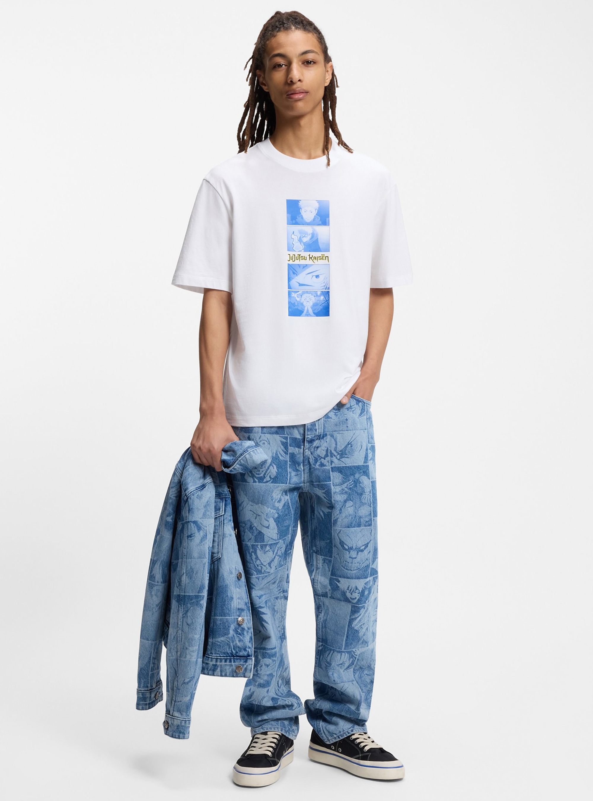 HUGO X Jujutsu Kaisen T-Shirt With Saturo Gojo Print  Nuley_JJK - White